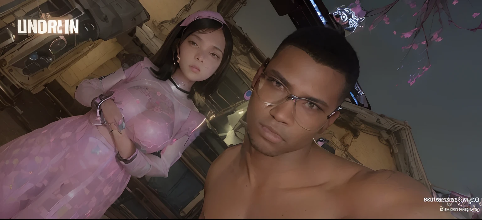 ((2people)), ((1girl)), ((1men)), ((black skin)), ((white skin)), ((pink clothes)), ((realistic)), ((futuristic)), ((extremely detailed futuristic)),