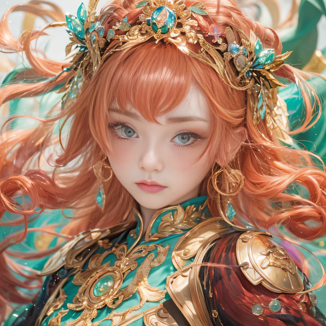 cyan colors,blue colors,enamel,agates,A flesh-colored world,Blood Girl 32K(tmasterpiece,k hd,Aoyama Pond,hyper HD,32K)Long flowing bright orange hair,blood pond,zydink, a color,Grumpy (Post-halo), (Linen scarf), Combat posture, looking at the ground, long whitr hair, Floating bright orange, Fire cloud pattern gold tiara, Chinese long-sleeved gold silk burgundy garment, (Abstract metaverse splash:1.2), white backgrounid,Lotus vitality protector(realisticlying:1.4),Bright purple hair,Smoke on the road,The background is pure, A high resolution, the detail, RAW photogr, Sharp Re, Nikon D850 Film Stock Photo by Jefferies Lee 4 Kodak Portra 400 Camera F1.6 shots, Rich colors, ultra-realistic vivid textures, Dramatic lighting, Unreal Engine Art Station Trend, cinestir 800,A girl with long flowing bright orange hair,Huge multicolored bubbles