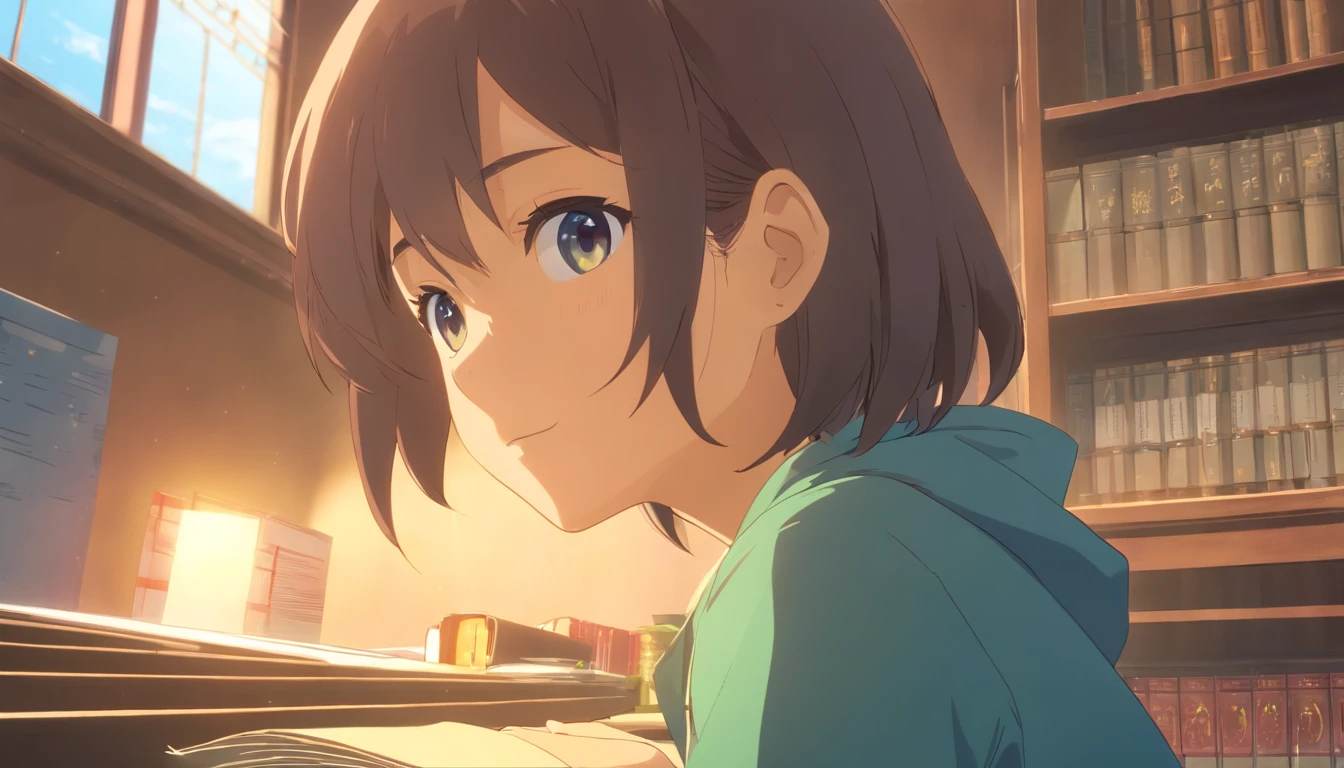 Hyper-detailing，comic strip，China-style，pupils，University Library，highly detailed surreal vfx，eventide，super-fine，dark hues，ultra - detailed，high qulity，8K ，oc rendered，dynamic viewing angle