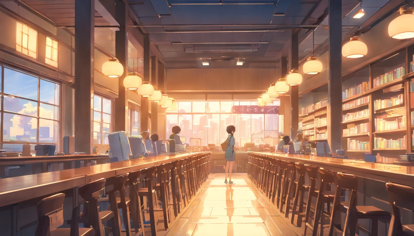 Hyper-detailing，comic strip，China-style，pupils，University Library，highly detailed surreal vfx，eventide，super-fine，dark hues，ultra - detailed，high qulity，8K ，oc rendered，dynamic viewing angle