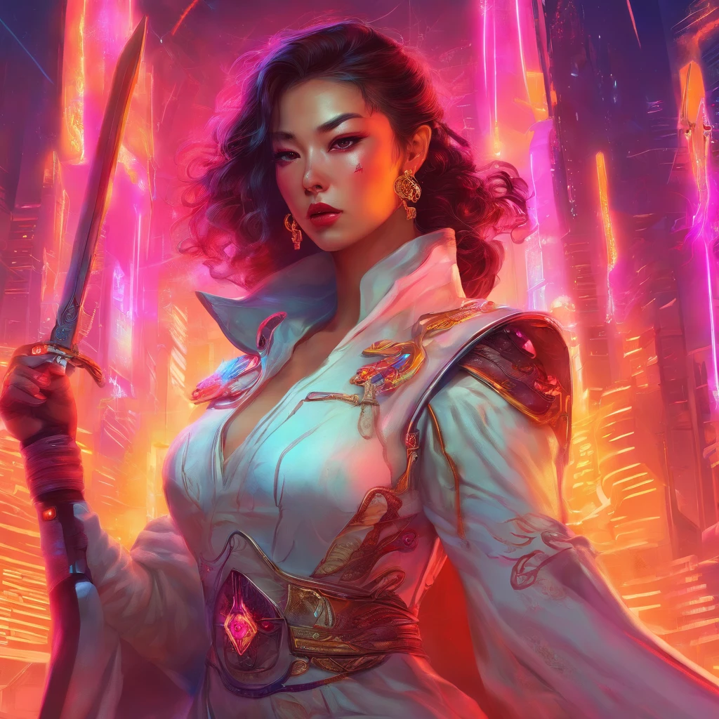 a close up of a woman in a white dress with a sword, a character portrait by Yang J, trending on CGSociety, Fantasy art, Beautiful character painting, Guviz-style artwork, Guviz, White Hanfu, Flowing white robe, full-body wuxia, epic exquisite  character art, Stunning character art, beautiful female assassin