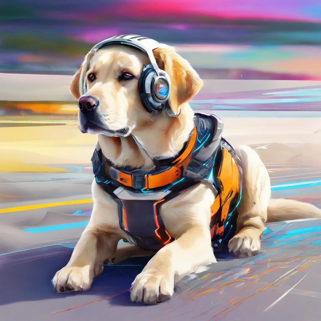 Centrado perfecto, Cute baby Labrador, Use una chaqueta del equipo estudiantil,subido en harley davidson, usar gafas de sol, Usar auriculares, cheerfulness, standing up position, Belleza abstracta, centrado, Looking at the camera, in front of camera, nearing perfection, dynamic, Altamente detallado, Suave, foco nítido, 8k, high-definition resolution, 插圖, arte de Carne Griffiths y Wadim Kashin, fondo blanco
