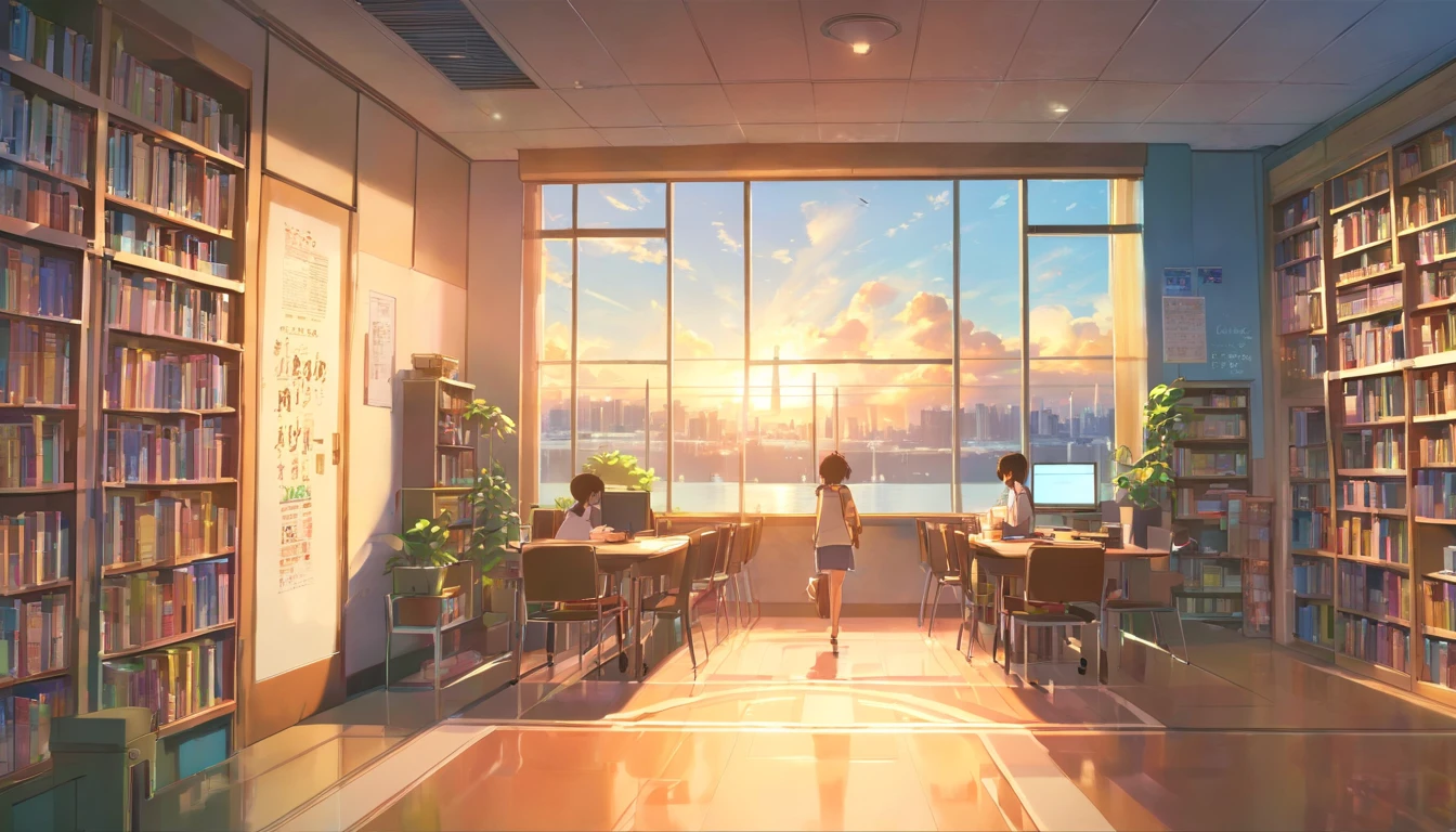 Hyper-detailing，comic strip，China-style，pupils，University Library，highly detailed surreal vfx，eventide，super-fine，dark hues，ultra - detailed，high qulity，8K ，oc rendered，dynamic viewing angle