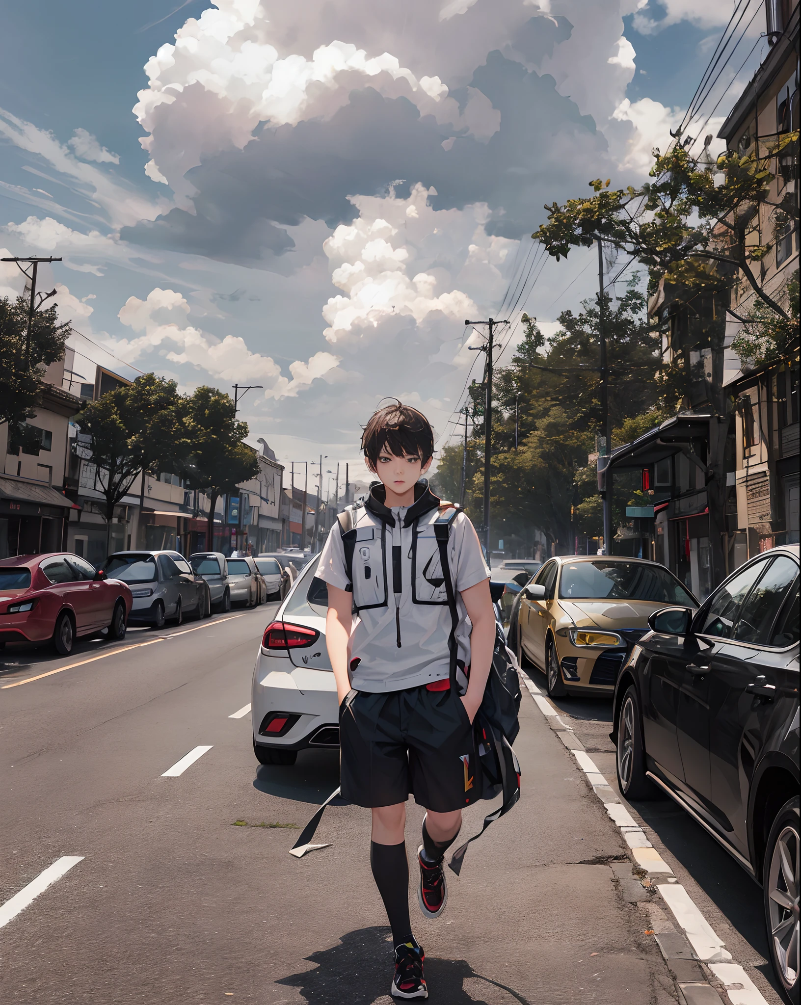 Highest image quality, outstanding details, ultra-high resolution, (realism: 1.4), the best illustration, favor details, highly condensed 1boy, with a delicate and beautiful face, dressed in a black and yellow mecha, posing in front of a car, the background is a high-tech lighting scene of the future city.