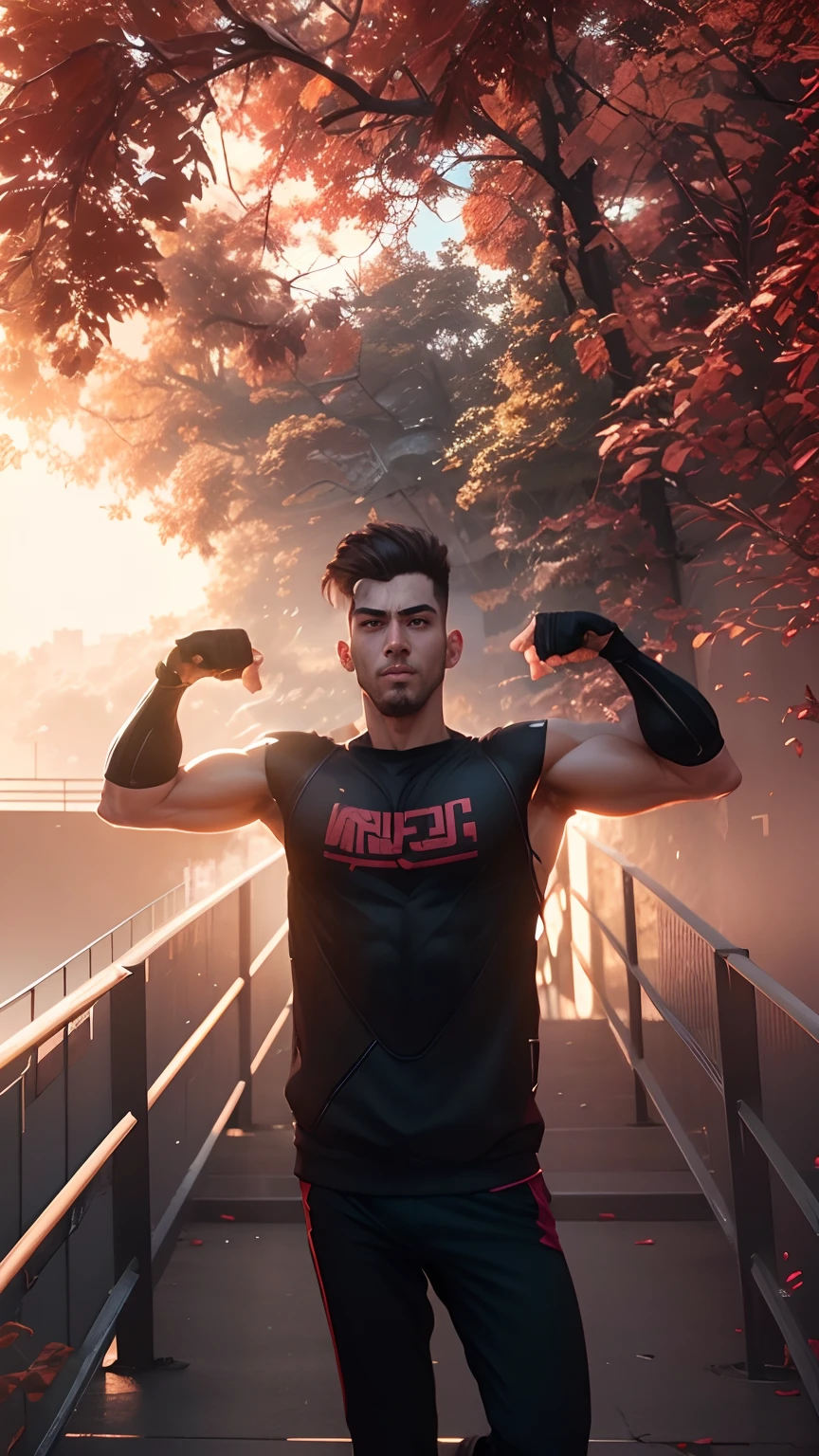 Cyberpunk clearness background gym face mascular bodybuild handsome chest biceps 8k resolution