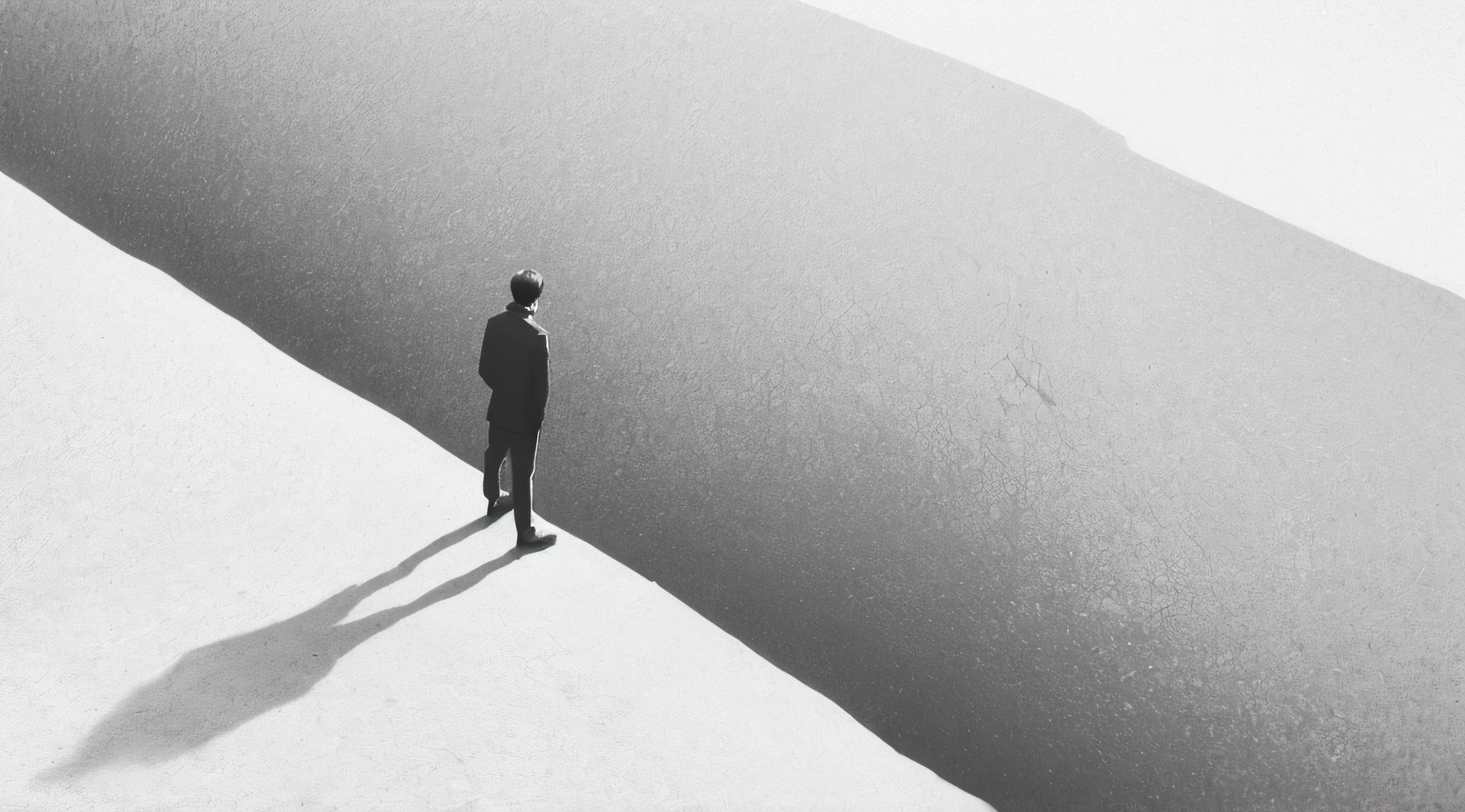 Absurdism, pessoa isolada sozinha em frente um abismo profundo, realista