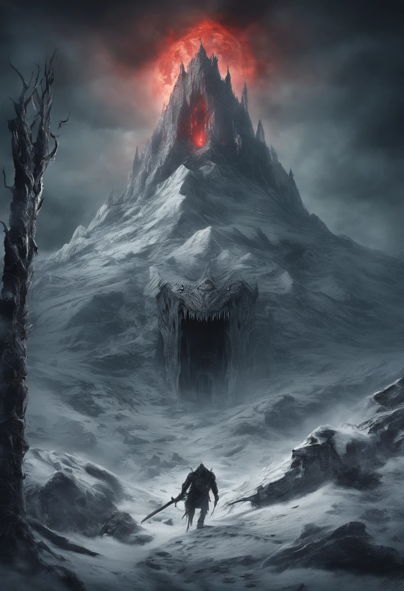 Icy mountain with various undead monsters like glowing, red-eyed skeletons and zombies