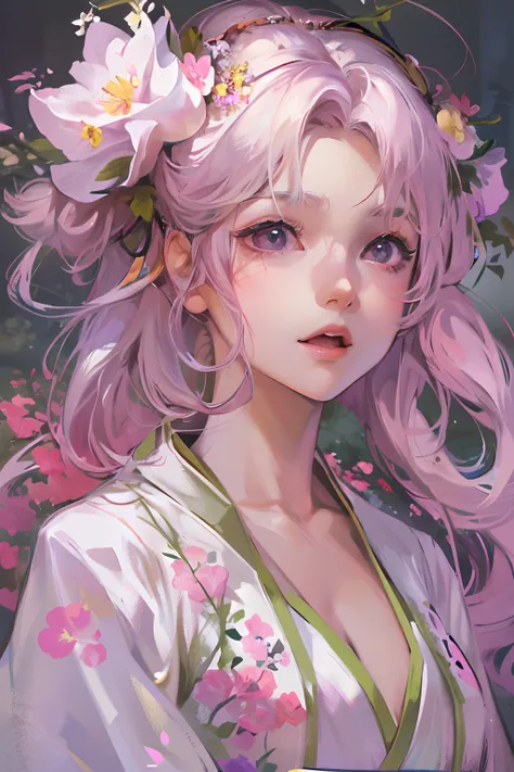 anime girl with a flower in her hair and a white dress, artwork in the style of guweiz, guweiz, beautiful anime portrait, detail...