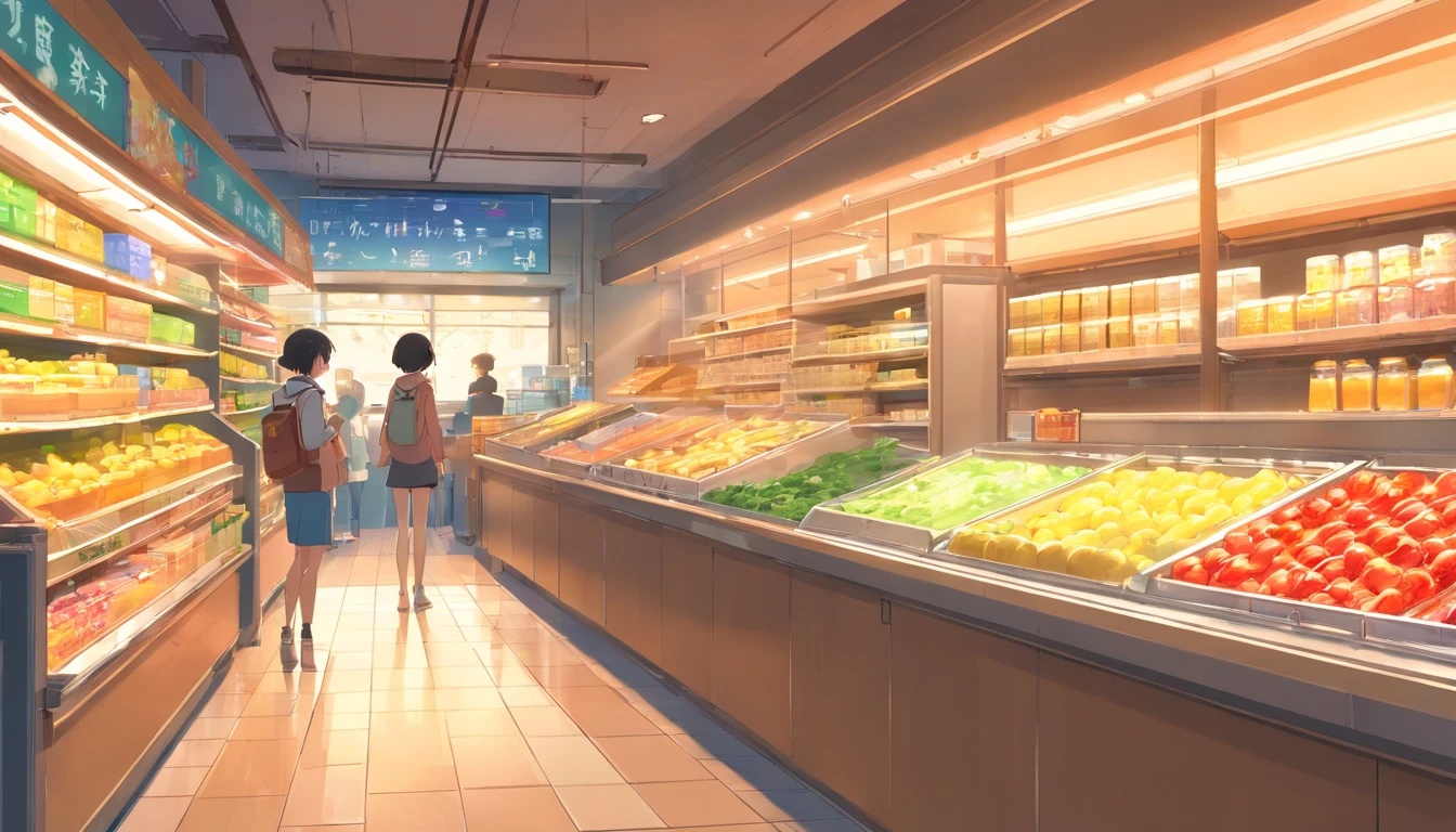 Hyper-detailing，comic strip，China-style，pupils，Street grocery store，highly detailed surreal vfx，eventide，super-fine，dark hues，ultra - detailed，high qulity，8K ，oc rendered，dynamic viewing angle