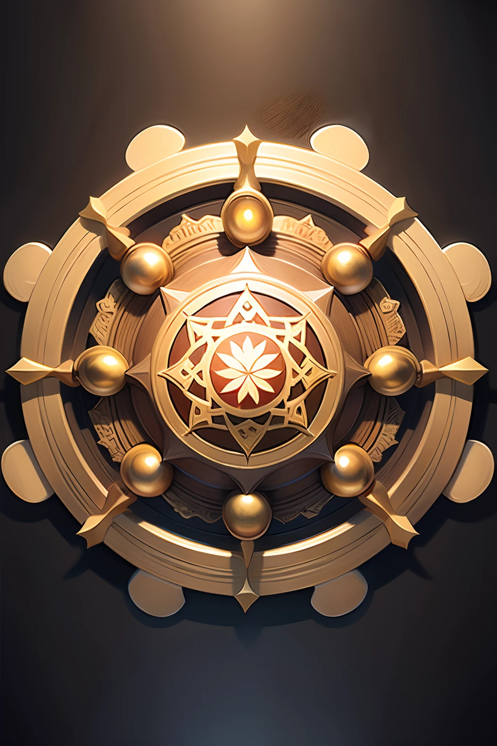 A round ornamental eight pointed mandala made of fire and flames surrounded by stone.
