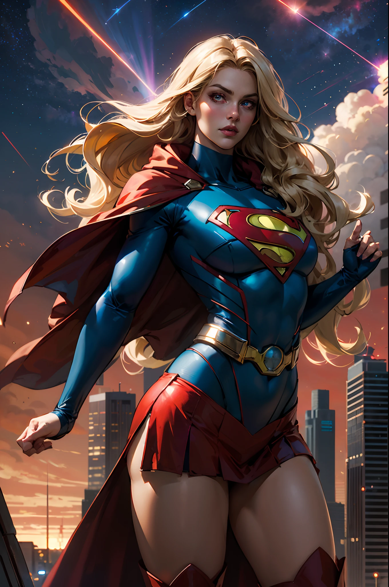 ((full body view)), (Supergirl amazingly flies through outer space), miniskirt, full suit, perfect ass, (full DC Comics superhero), outside, highlight your muscles and scars. The landscape is lush and mysterious, with galaxies all around you. The camera details everything... perfect ass, dynamic pose ((she has blonde hair, she has long hair)), perfect ass (she has a confident smile, heroic pose), (her attitude is fearless), (she has a personality arrogant). (best quality, 4k, 8k, high resolution, masterpiece: 1.2)eroticism, sexy, black and white image, between shadows, oil painting, chiaroscuro, sensual, dramatic lighting, moody atmosphere, photorealistic, intricate details, masterpiece, ultra-detailed, high quality, 8k, best quality, realistic, cinematic, dark and brooding, expressionistic, powerful composition, emotional impact, art inspired by Bill Sienkiewicz and Dave McKean, ultra detailed, (realistic, photorealistic, photorealistic: 1.37), intricate details, vivid colors, sharp focus, professional, artwork by Dave McKean, surrealism touch oil, oil painting style, portrait, woman, beautiful detailed eyes, beautiful detailed lips, dreamy atmosphere, shadow play, soft lighting, fun pose, dark tones, ethereal background, fantasy elements, texture, layered composition , art inspired by Bill Sienkiewicz and Dave McKean
