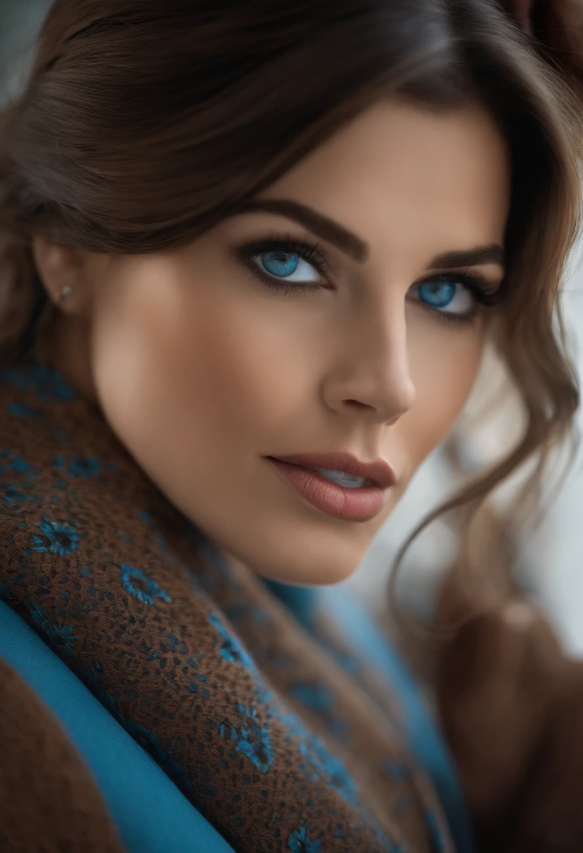 mature woman big cat eyes tall, short brown hair blue eyes square kiss pretty