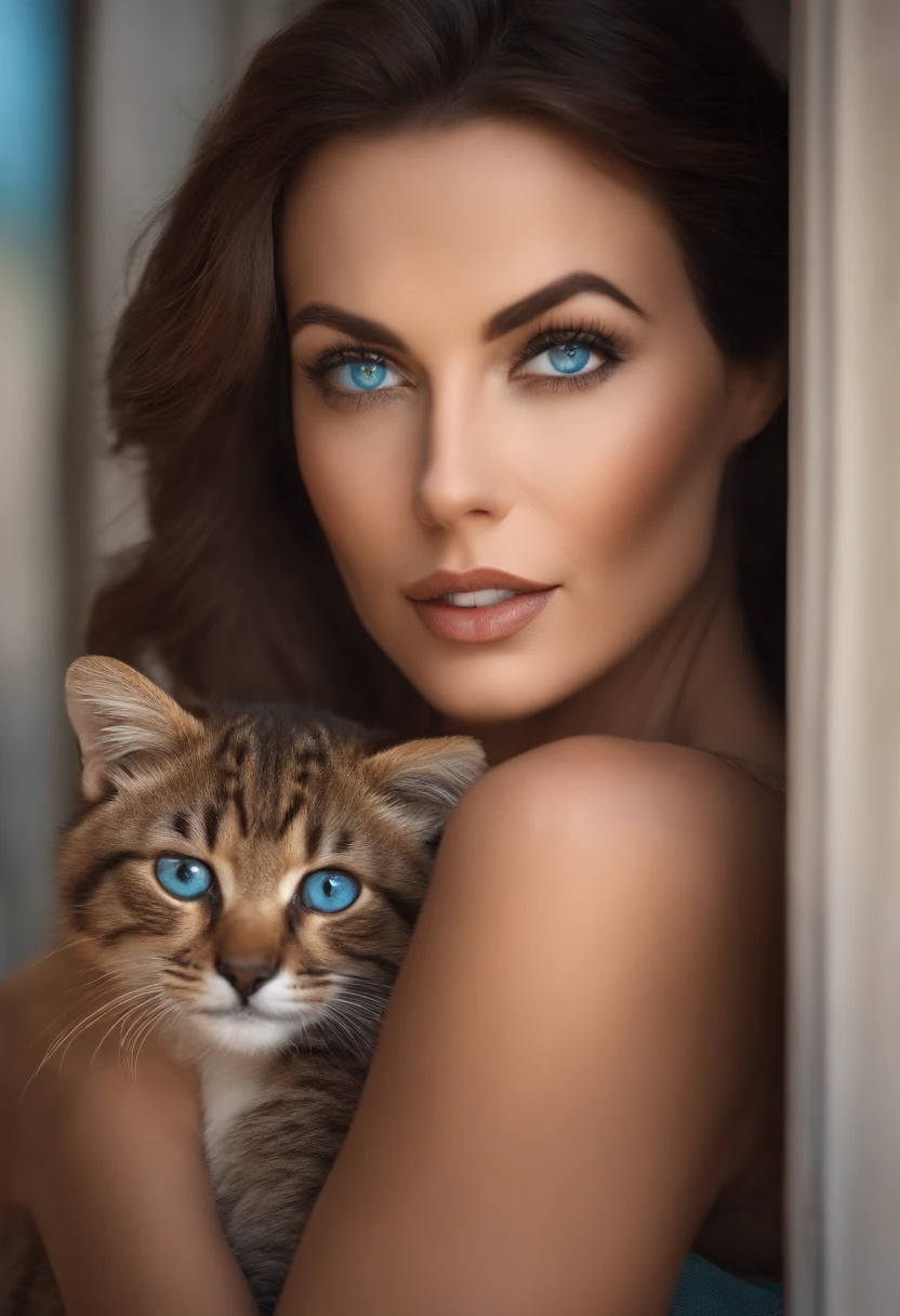 mature woman big cat eyes tall, short brown hair blue eyes square kiss pretty