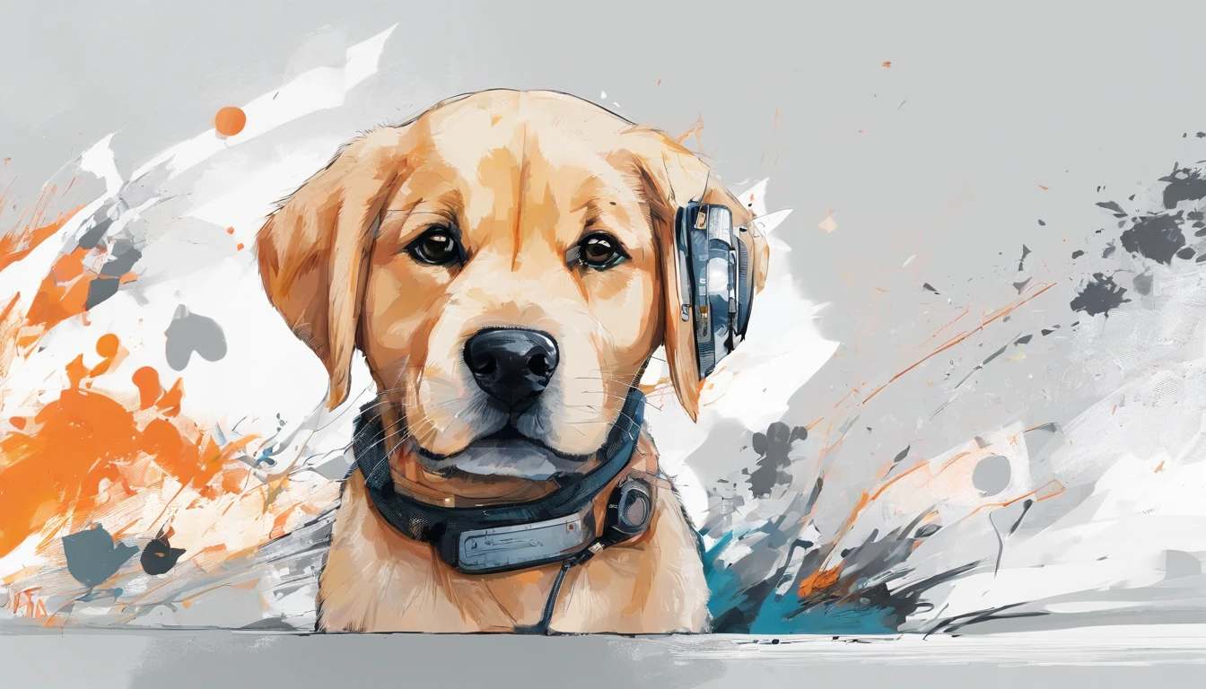 Centrado perfecto, e babbrador, Use una chaqueta del equipo estudiantil,subido en harley davidson, usar gafas de sol, Usar auriculares, cheerfulness, standing up position, Belleza abstracta, centrado, Looking at the camera, in front of camera, nearing perfection, dynamic, Altamente detallado, Suave, foco nítido, 8k, high-definition resolution, 插圖, arte de Carne Griffiths y Wadim Kashin, fondo blanco