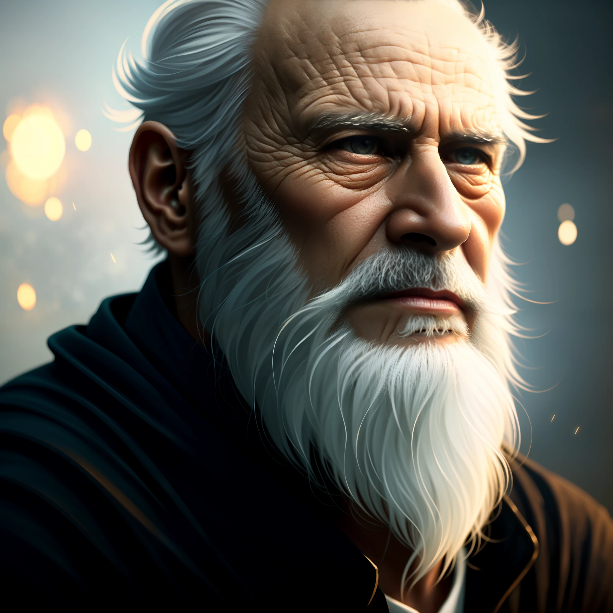Face of a wise old man with a white beard Leonida, Petros Afshar Speedart, Retrato robusto, cinematic full character, arte de personagem motor irreal, Cinematic realistic portrait, Epic scene with dark background, epic digital art illustration, Artgerm ; Motor 3d irreal, Epic portrait illustration