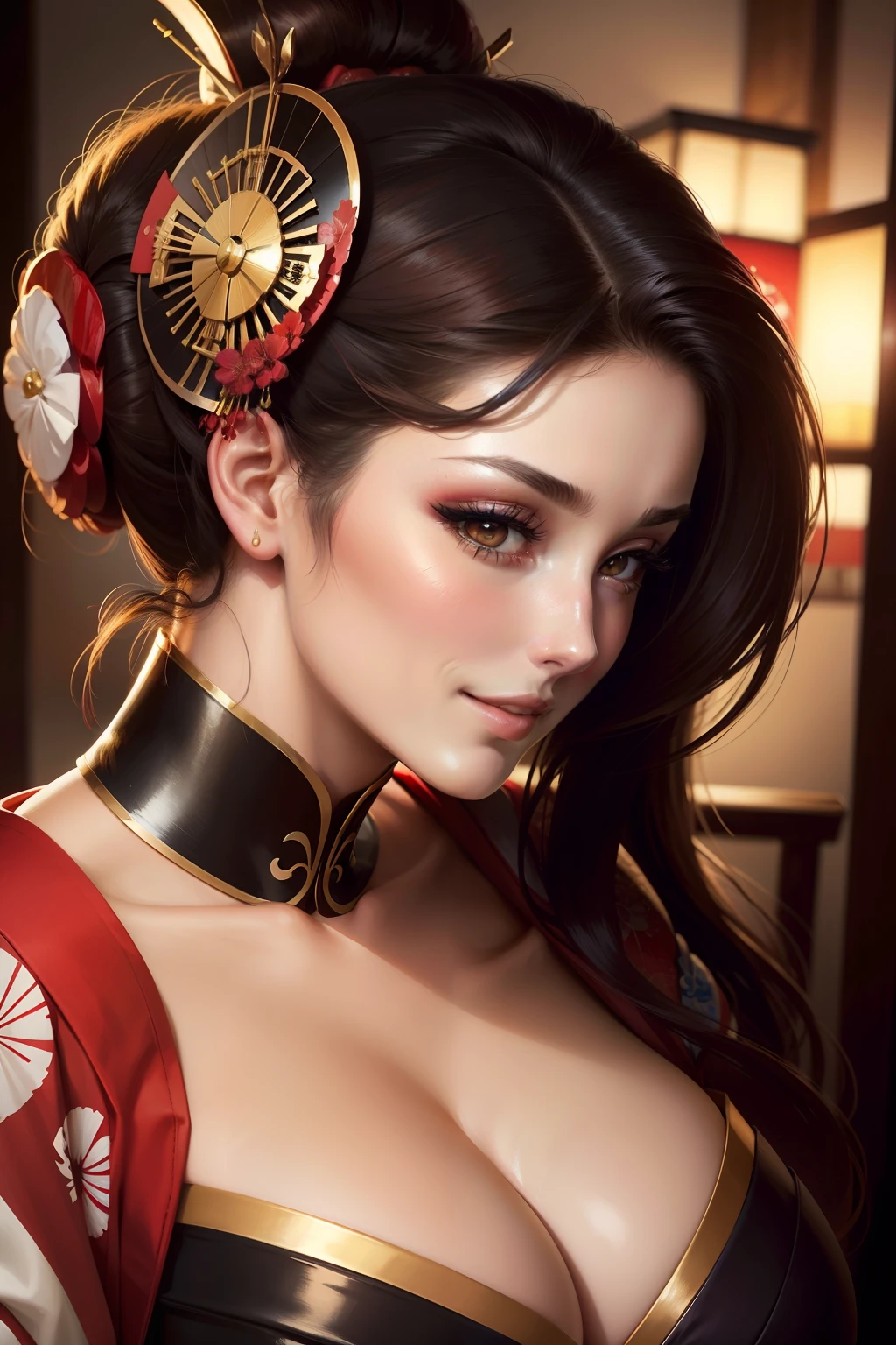 lucy pinder, portrait, profile, face portrait, sexy, neckline, geisha, geisha makeup, smiling