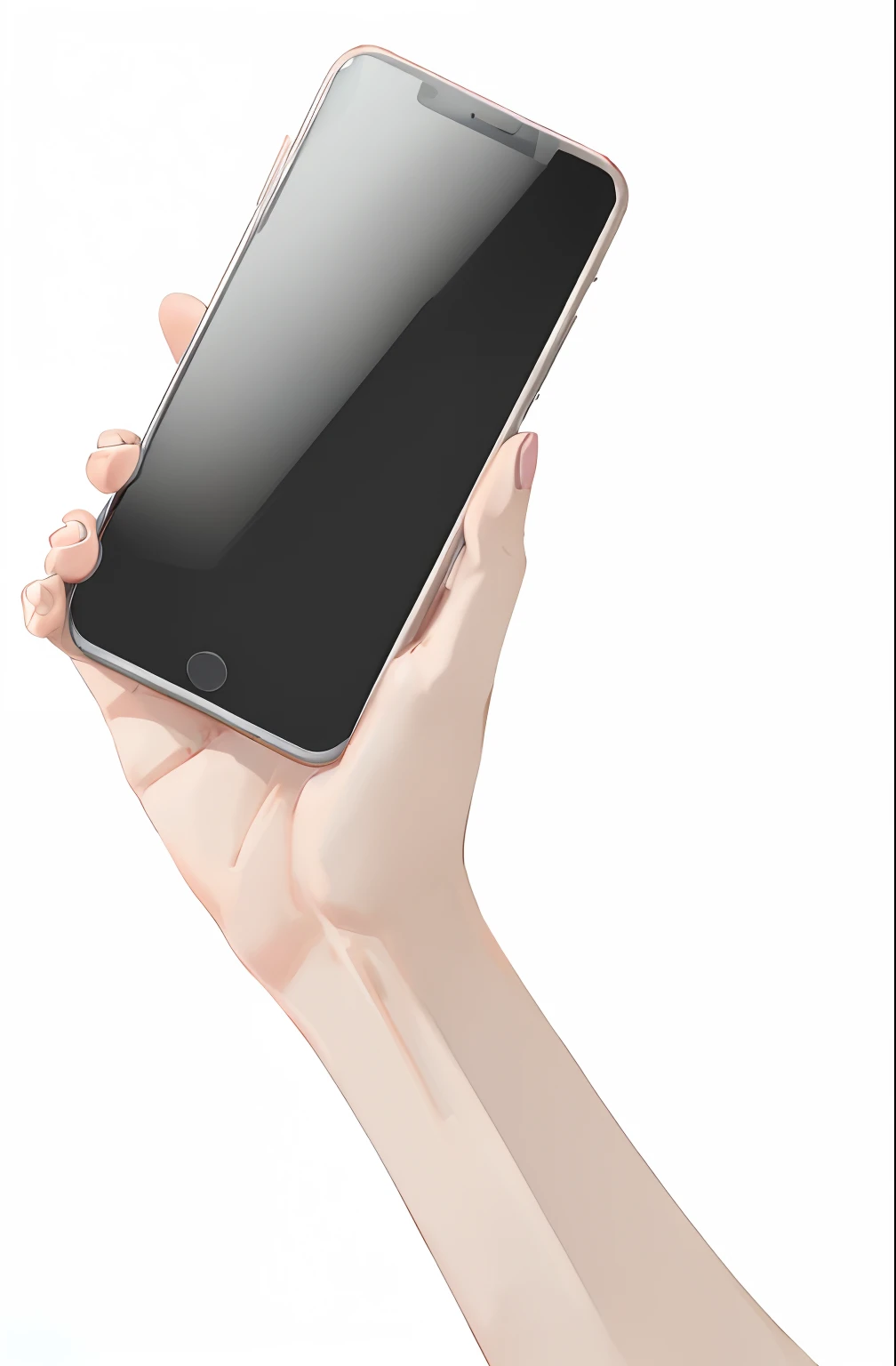 1 hand、Hand holding smartphone、a closeup。White background