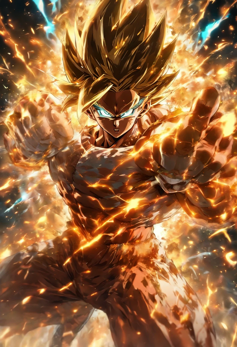 obra prima, qualidade superior, alta resolução, imagens de alta qualidade, 8k, 1Pessoas do sexo masculino, brilho da pele, poder oculto, Detailed eye representation, detalhe, Monge gigante, Trained muscles, skin head, Primeira velhice, Tin cane in one hand, olhos levemente abertos, explosion energy, Pale flash, batalha noturna, cidade antiga,
