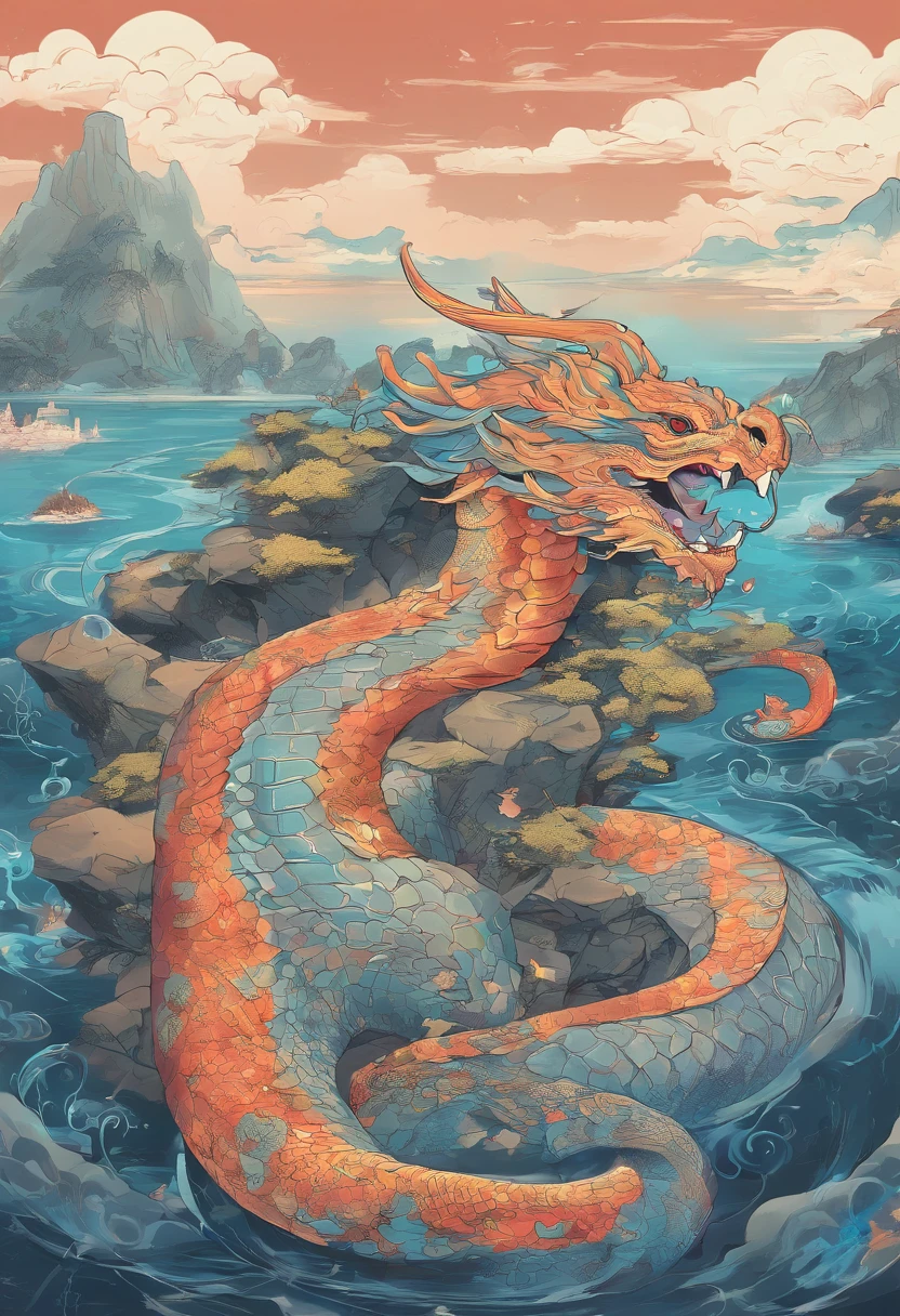 Chinese dragon lying on the beach