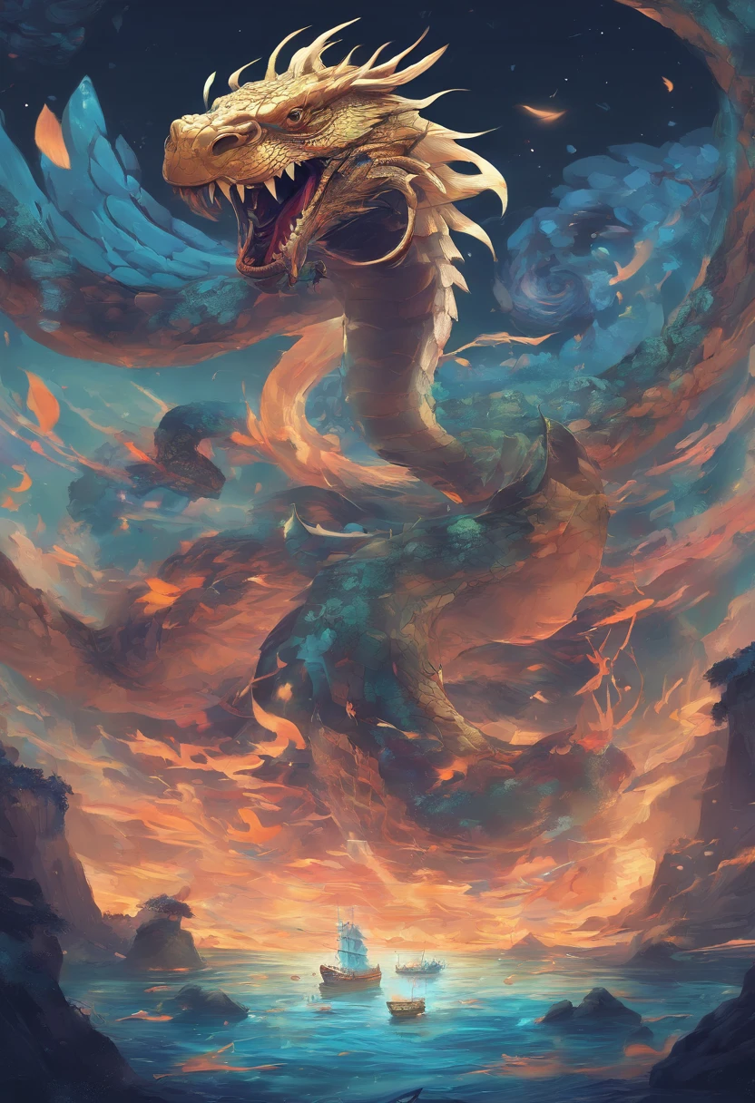 China-style,Chinese mythology,Dragon turtle,faucet,Angular,((Turtle body)),Giant tortoiseshell shell,(Heavy tortoiseshell shell:1.4),The tail of the snake grows out,has horns on its head,tosen,Ferocious,gargantuan,The eyes glow blue light,the sea,Huge waves,surrounded by cloud,中景 the scene is,Full body like, highly detailed surreal vfx,oc rendered,super-fine,Hyper-realistic,Ultra photo realsisim