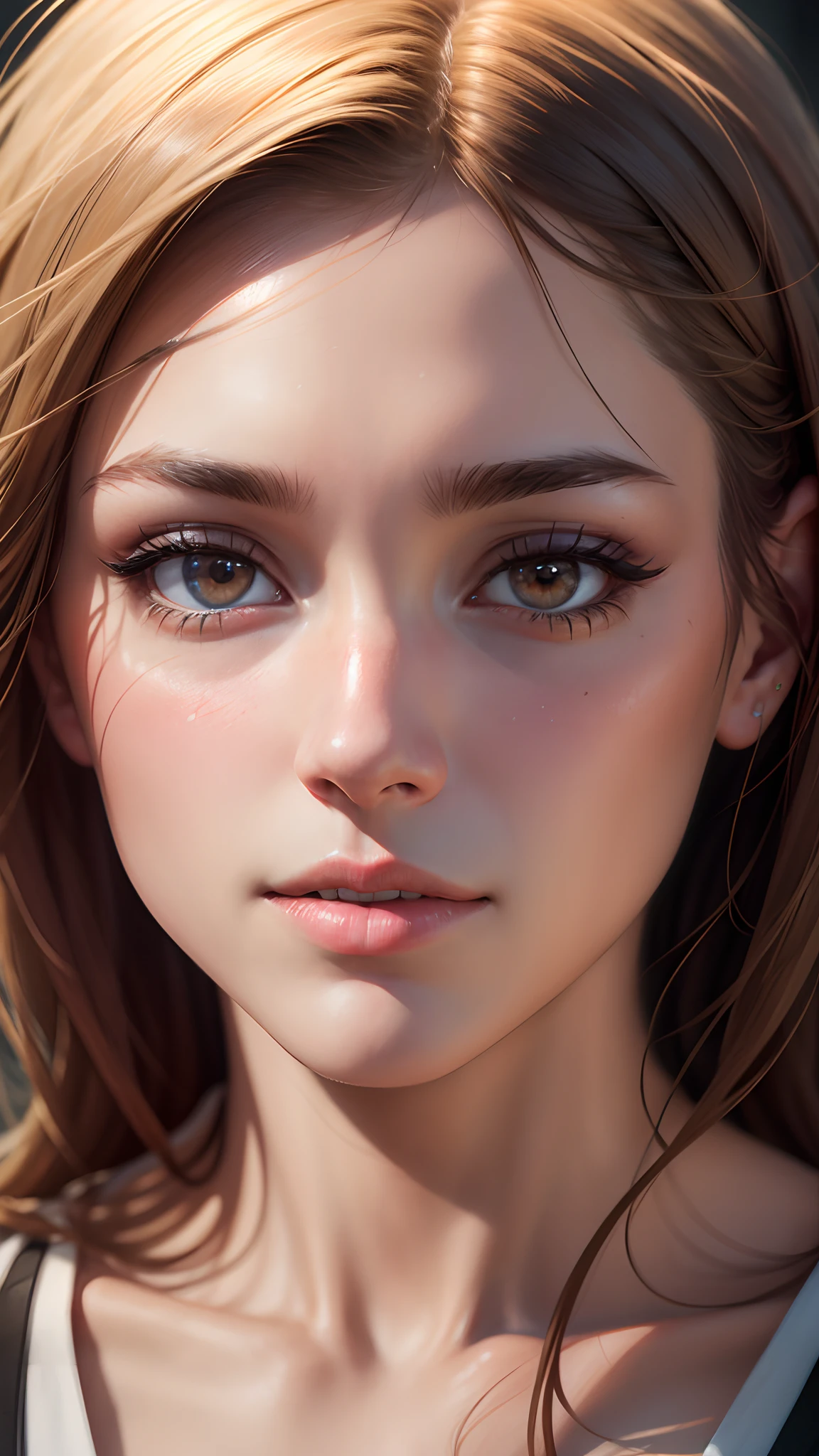 Looking at the audience, close-up, light makeup, realism, realistic photos, professional color correction, 8K, F2.4 aperture, 35mm lens, realistic real face, only the face area is included.