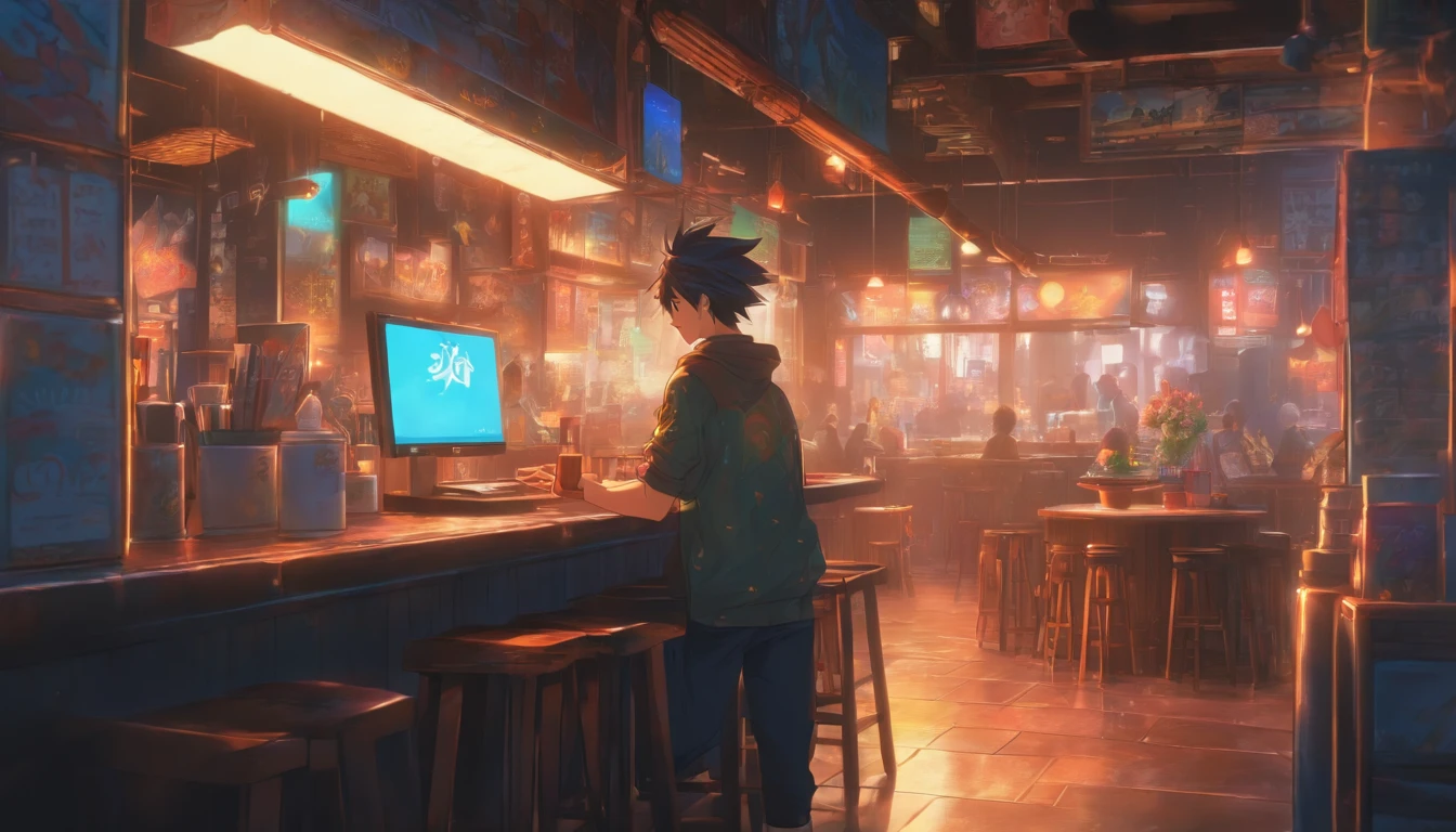 Hyper-detailing,comic strip,China-style,pupils,Street coffee shop,highly detailed surreal vfx,eventide,super-fine,dark hues,ultra - detailed,high qulity,8K ,oc rendered,dynamic viewing angle