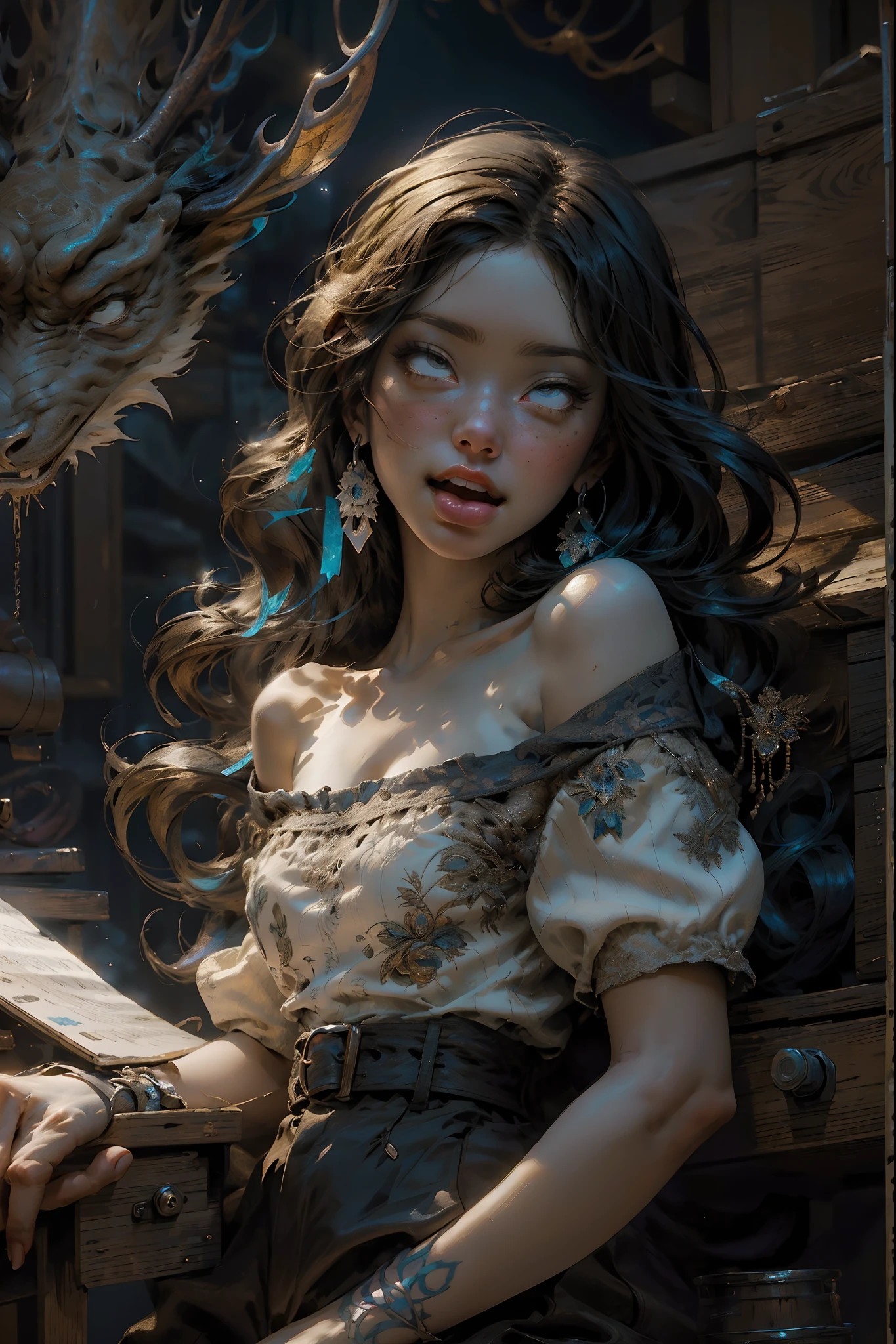 (((masterpiece))), (((best quality))), ((ultra-detailed)), (hyperrealistic), (highly detailed CG illustration), ((extremely delicate and beautiful)), sharp, cinematic light, 1girl, solo, graceful and enchanting figure, radiating an aura of elegance, intricate facial features, mesmerizing eyes with vibrant colors and delicate shading, white hair, (ahegao:1.4), (ahg:1.2), (tongue out:1.2), (rolling eyes:1.4), (reaching the climax:1.4), DDbitlip, clothing with elaborate patterns, flowing fabrics and rich textures, off shoulder, off-the-shoulder, reflecting a blend of fantasy and contemporary fashion, downblouse, environment showing mystical realm filled with magical elements, vibrant colors, dynamic lighting, detailed background elements to create a sense of depth and immersion , latest trends in anime art, lighting effects, from the top artists on ArtStation and their exceptional execution of various art styles and themes , (cowboy shot:1.4), high-resolution artwork to showcase intricate details and clarity