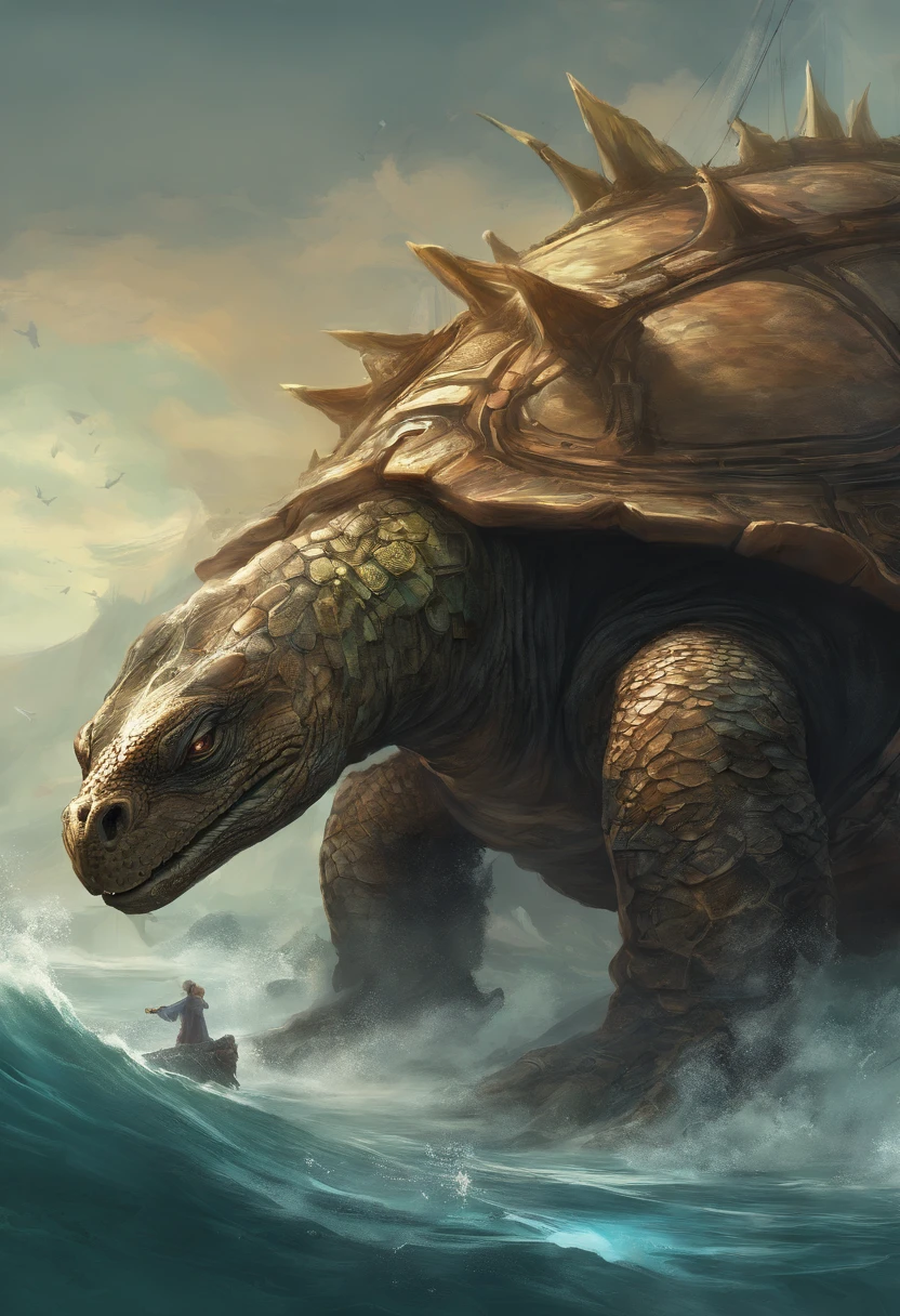 Dragon turtle，Huge, heavy tortoise shell，swell sea