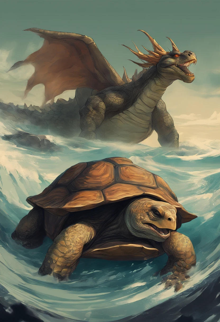 Dragon turtle,Huge, heavy tortoise shell,swell sea