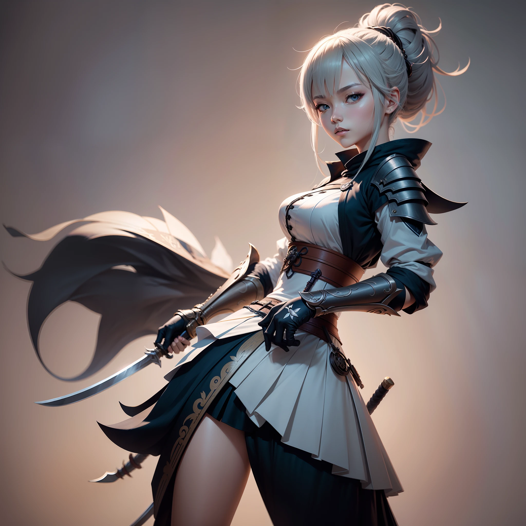 Character design, Dendro Swordswoman Girl, concept-art, Genshin Impact style, Gray solid background --auto