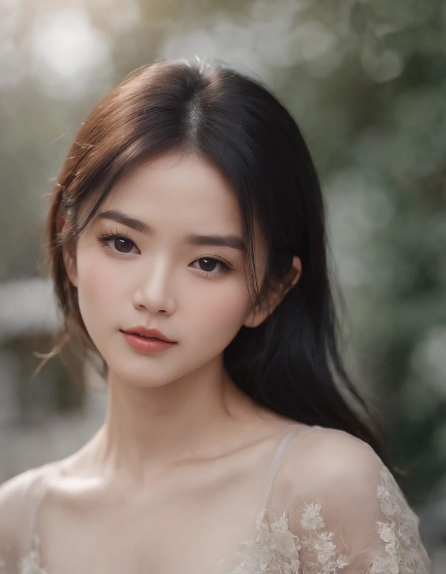 Stunning close-up portrait of a young and beautiful woman with RAW, analog style and impressive features. She should have long, flowing hair, a seductive gaze, and an attractive look. The background is neutral and simple, allowing the woman to be the focal point of the image. Pay attention to details, such as highlights and shadows on her face and hair, to create realistic and realistic images. Experiment with different lighting techniques to enhance the mood and atmosphere of your portrait. The final product must be a masterpiece that captures the essence and beauty of women ((Highly detailed skin, skin details)), Sharp Focus, Volumetric Fog, 8K, UHD, DSLR, High Quality, Film Grain, Fujifilm XT3, Camisole Dress, Hemp Dress, Floret Dress, Short-Cut Hair, Disheveled Hair, Antique Library Chair, Little smile, rain outside the window, crowd, night, evening, warm light, dark light, blurred light, heavy rain