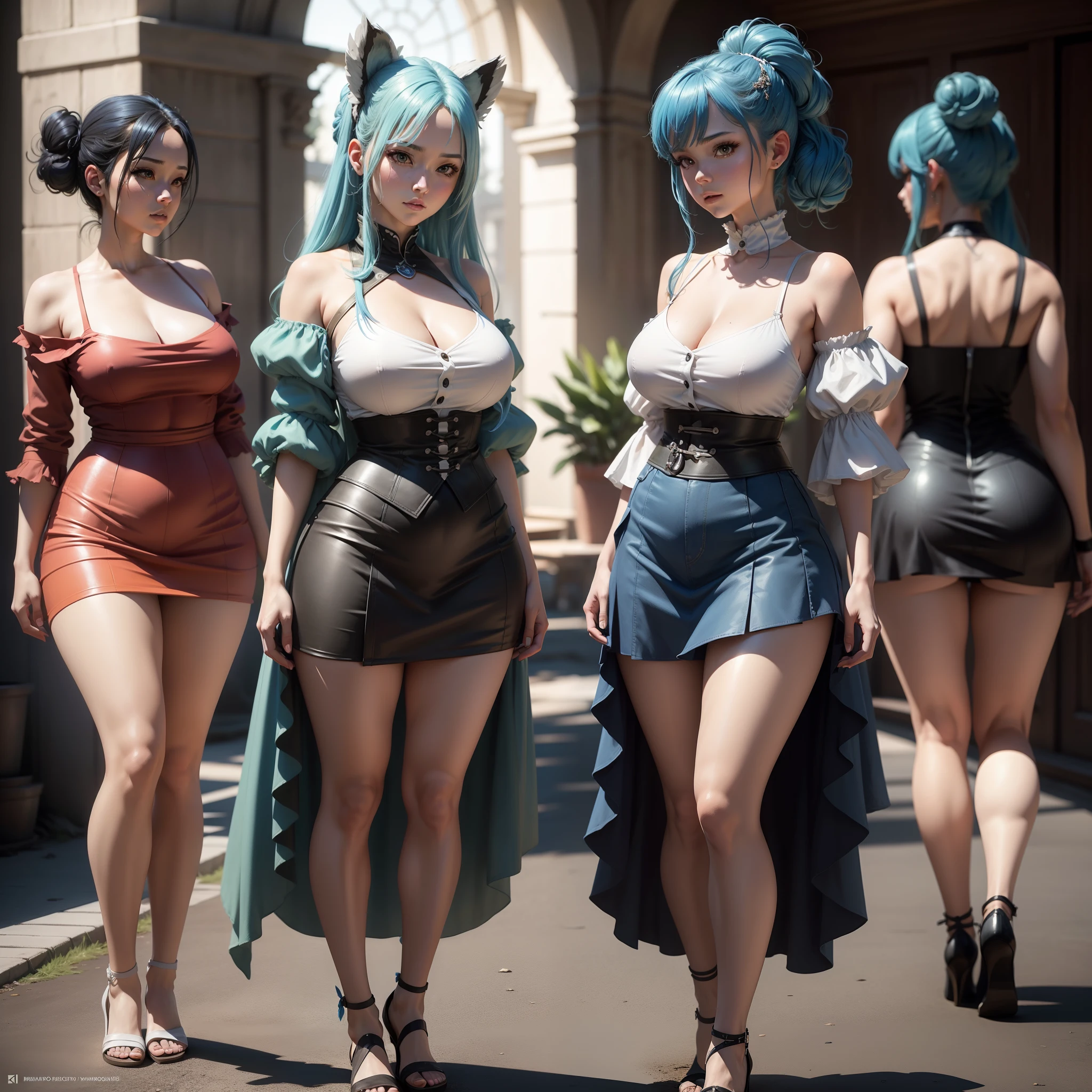 blue  hair,hentail realism, shadowing,character sheets, reference sheet, Standing painting, 8K, Super detail, 1080p, Women's HD，Slim，femele, 16k, A high resolution, Best quality, High quality, Anatomically correct, Masterpiece, ccurate, hyper HD，As graceful as a swan，unreal-engine， Ghibli-like colors,   anime big breast,  Standing painting, angle of view,Yarn skirt，ssee-through