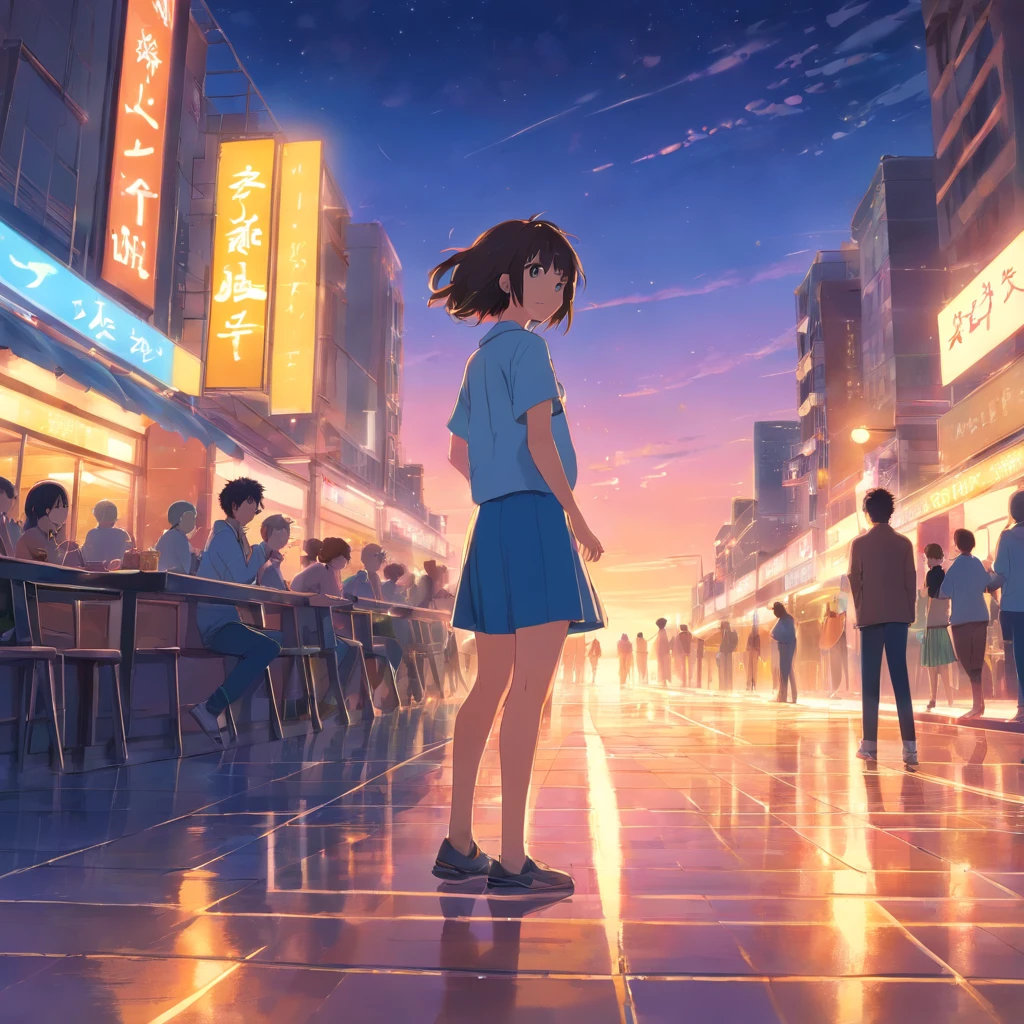 "tmasterpiece, Better quality, Still film, 1 musician on stage at night, foreground, brightly, cheerfulness, Soft warm lighting, the sunset, spark of light: 0,7"