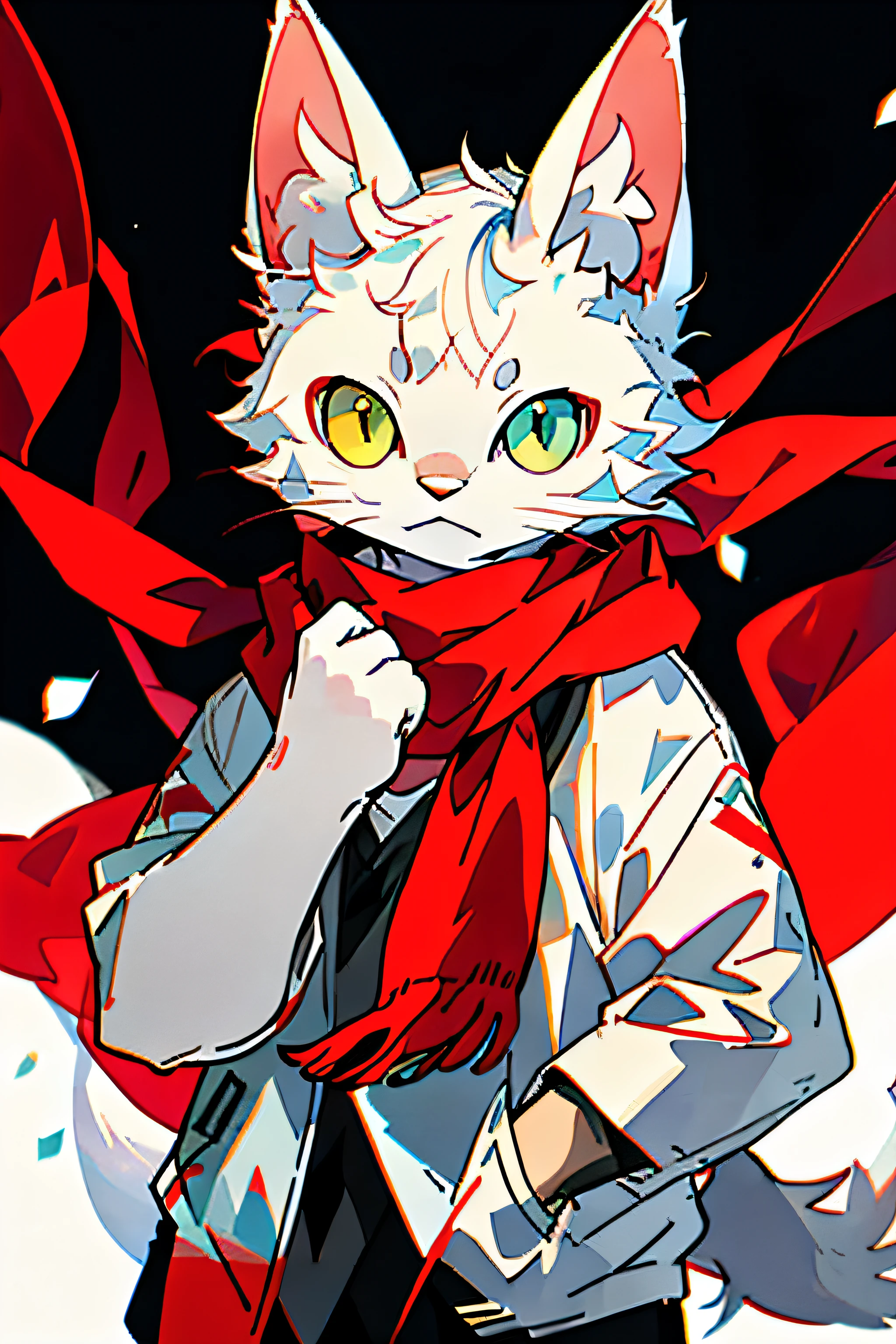 White cat，Red scarf