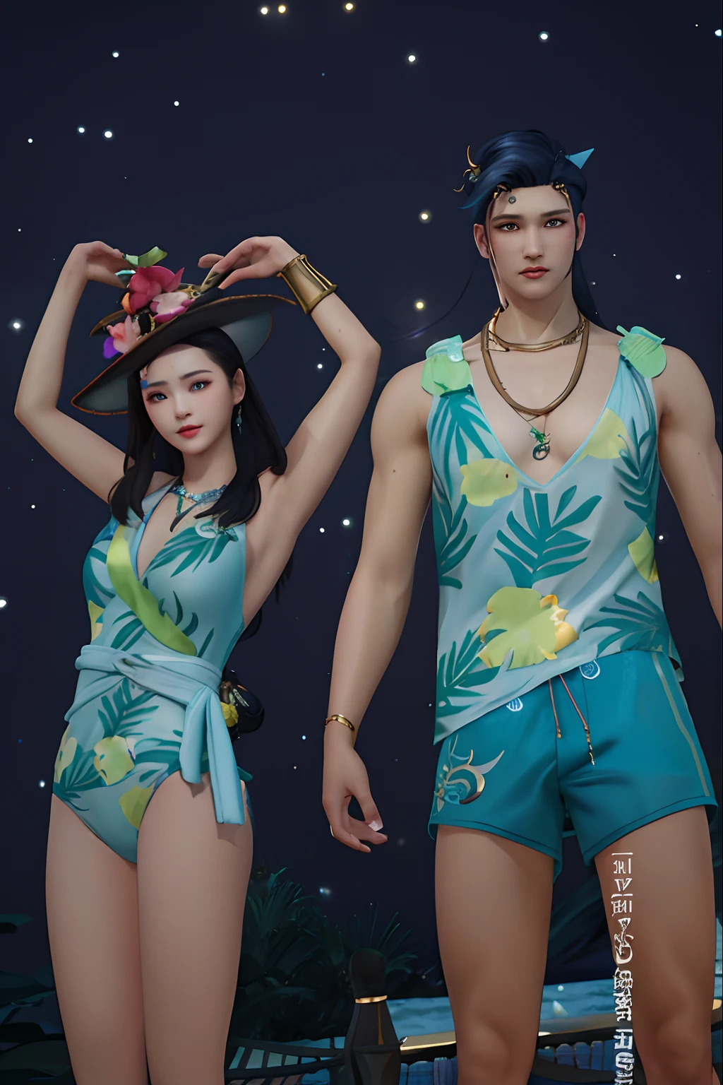 On the dirt roads in the countryside, the Chen couple wore high-end tailor-made clothes covered in mud. They held hands and walked hard step by step. In the background, the landscape and farmland in the countryside can be depicted.