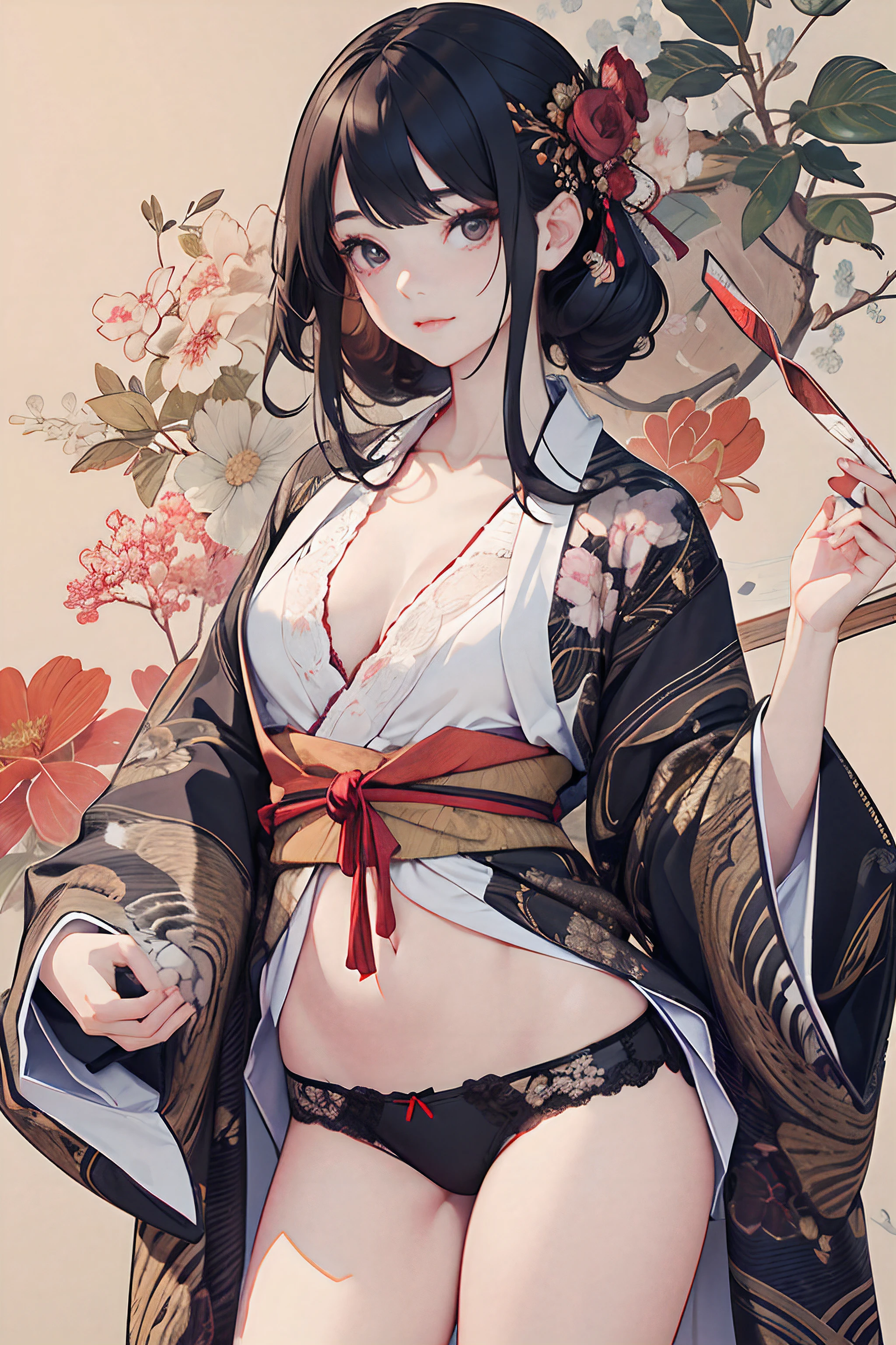 master piece,hyper quality, Hyper Detailed,Perfect drawing,nfsw,3D,16K Illustration、clearface、Hi-Res、1、a very beautiful woman、Very beautiful kimono、Very beautiful panties、Very exclusive lingerie、
nice background、beatiful backgrounds、Detailed drawing、Perfect Beautiful Girl、