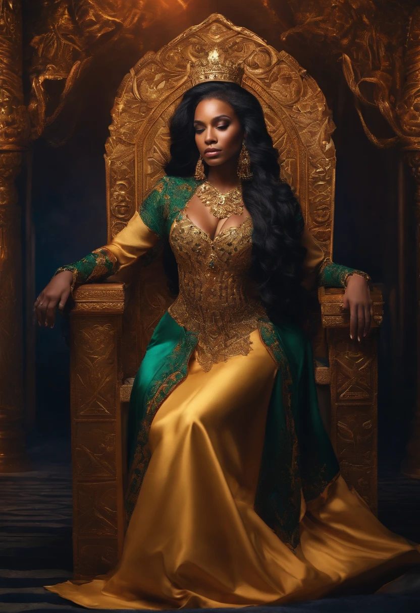A queen,Kneeling pose,a throne