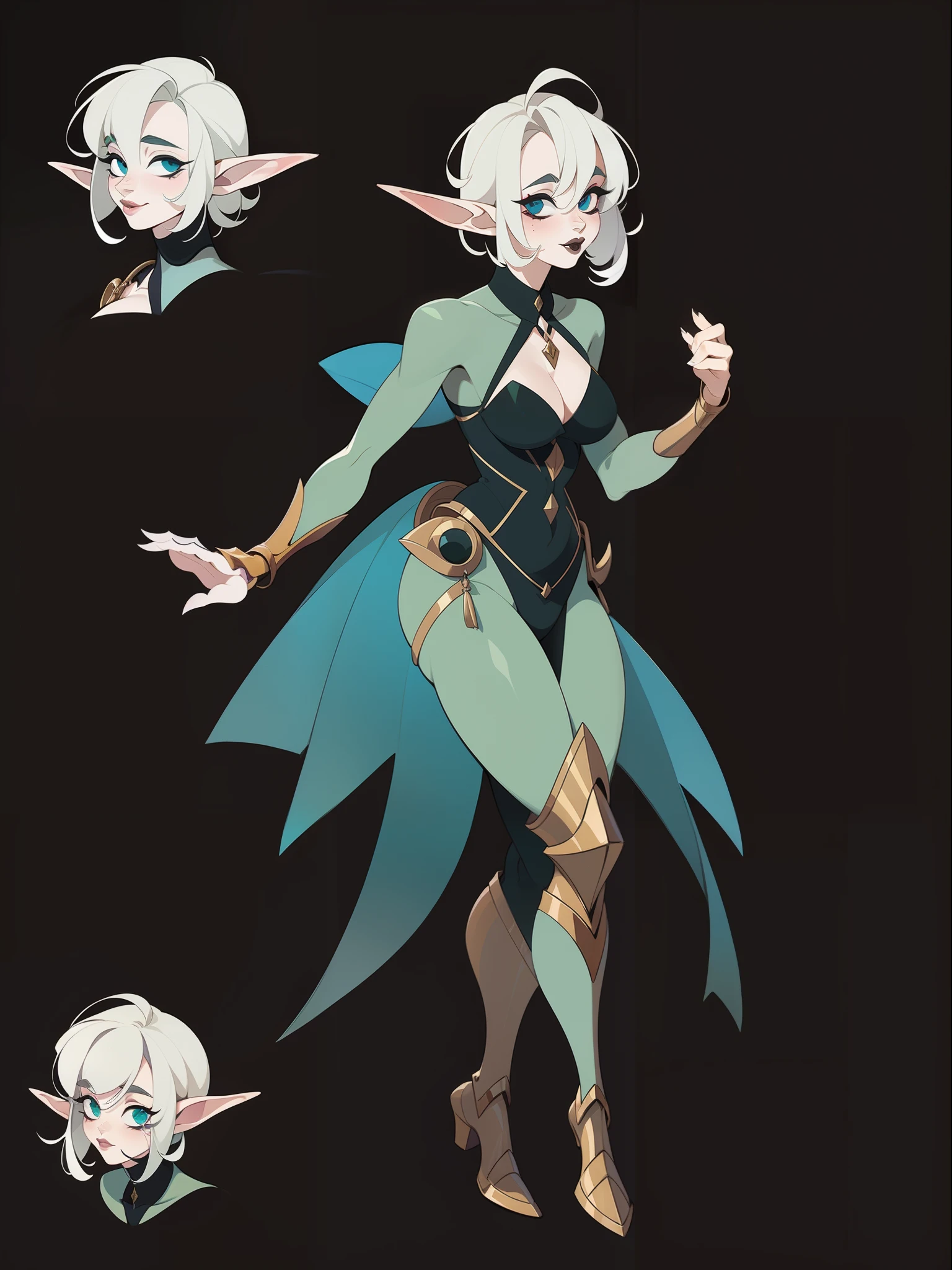 character concept adopt, female elf, (albinism),  (((gothic))), fullbody, short hair