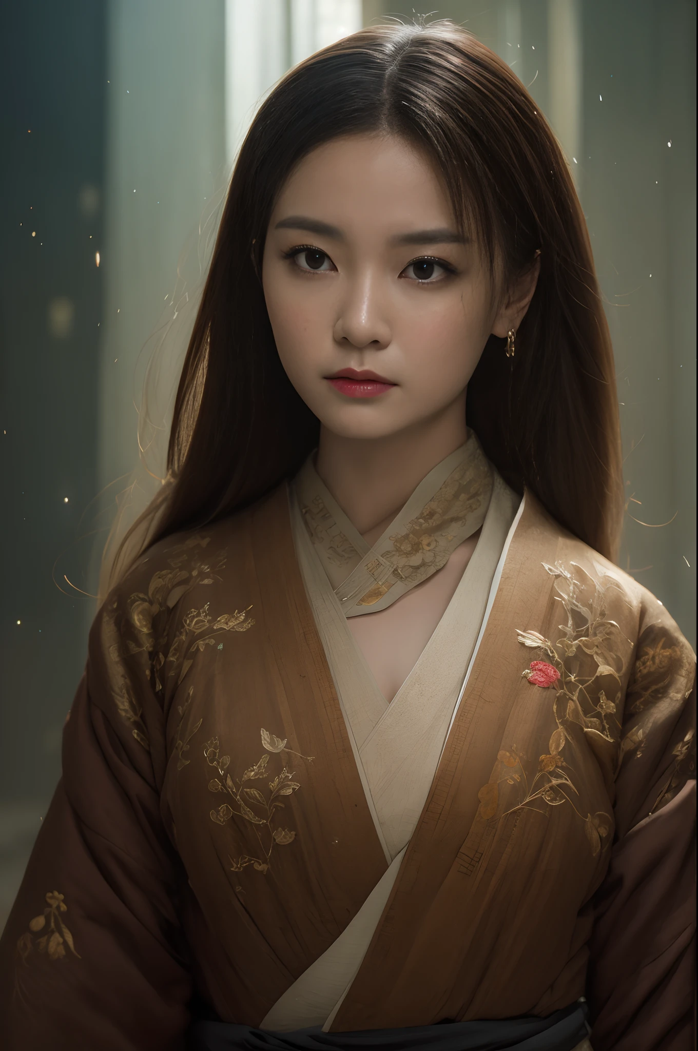 Official Art, Unity 8k wallpaper, super detailed, beautiful, beautiful, masterpiece, best quality,
dark, atmospheric, mystical, romantic, creepy, literature, art, fashion, ming and qing dynasties, decoration, intricate, ironwork, embroidery, contemplation, emotional depth, supernatural, hanfu
1 girl, solo, neck, bust composition,dynamic action,Kungfu,
