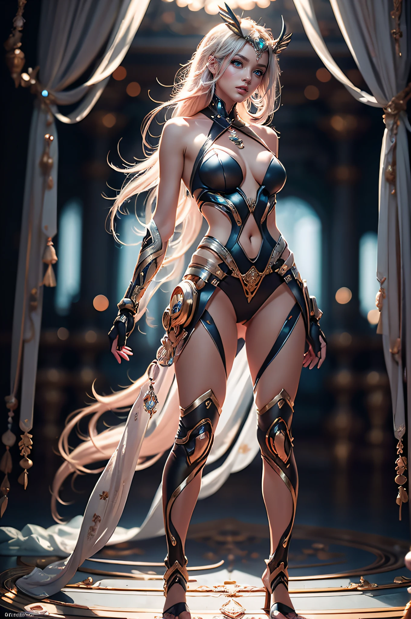 (((full body shot))), ((Top Quality, 16k, Masterpiece: 1.3)), photorealistic, extremely detailed CG unity 8k wallpaper, Depth of field, Cinematic Light, photorealistic, 3D, UHD, intense lighting, lens flare, woman in a futuristic outfit posing for a picture, cute cyborg girl, beutiful girl cyborg, beutiful white girl cyborg, cyborg girl, beautiful cyborg girl, perfect anime cyborg woman, beautiful digital artwork, perfect android girl, cyborg - girl, young lady cyborg, girl in mecha cyber armor, beautiful female android!, ((red glass)), (((cutouts and slits throughout the outfit, eye-catching, tempting))), (extremely beautiful face), (beautiful eyes), (face with intricate details ), Asymmetrical long ((pink hair)), (large breasts: 1.8), gold, jeweler stones, (((diamond))), perfect proportions, cyberpanek sky city 2344 in the background, cinema quality, cyberpunek sky city 2344 in the background, Fujicolor, cinema lighting, perfect proportions, background, cinema quality + 36.5 mm f0, low horizon, multilayer texture with fine details