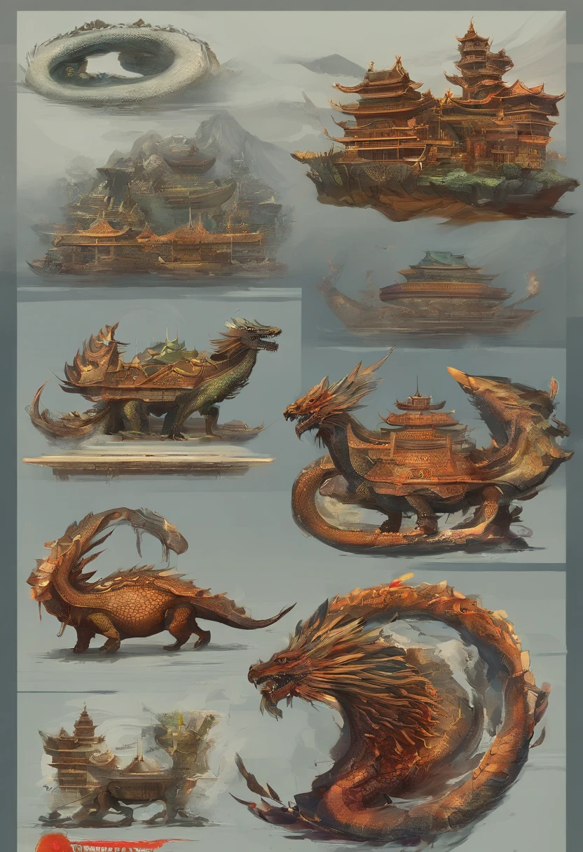Dragon turtle,Huge, Heavy tortoiseshell shell,Chinese leader,The long tail of the snake,swell sea,China-style,oc rendered,super-fine,high qulity,A high resolution