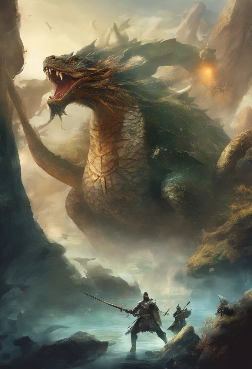 Dragon turtle,Huge, Heavy tortoiseshell shell,Chinese leader,The long tail of the snake,swell sea,China-style,oc rendered,super-fine,high qulity,A high resolution