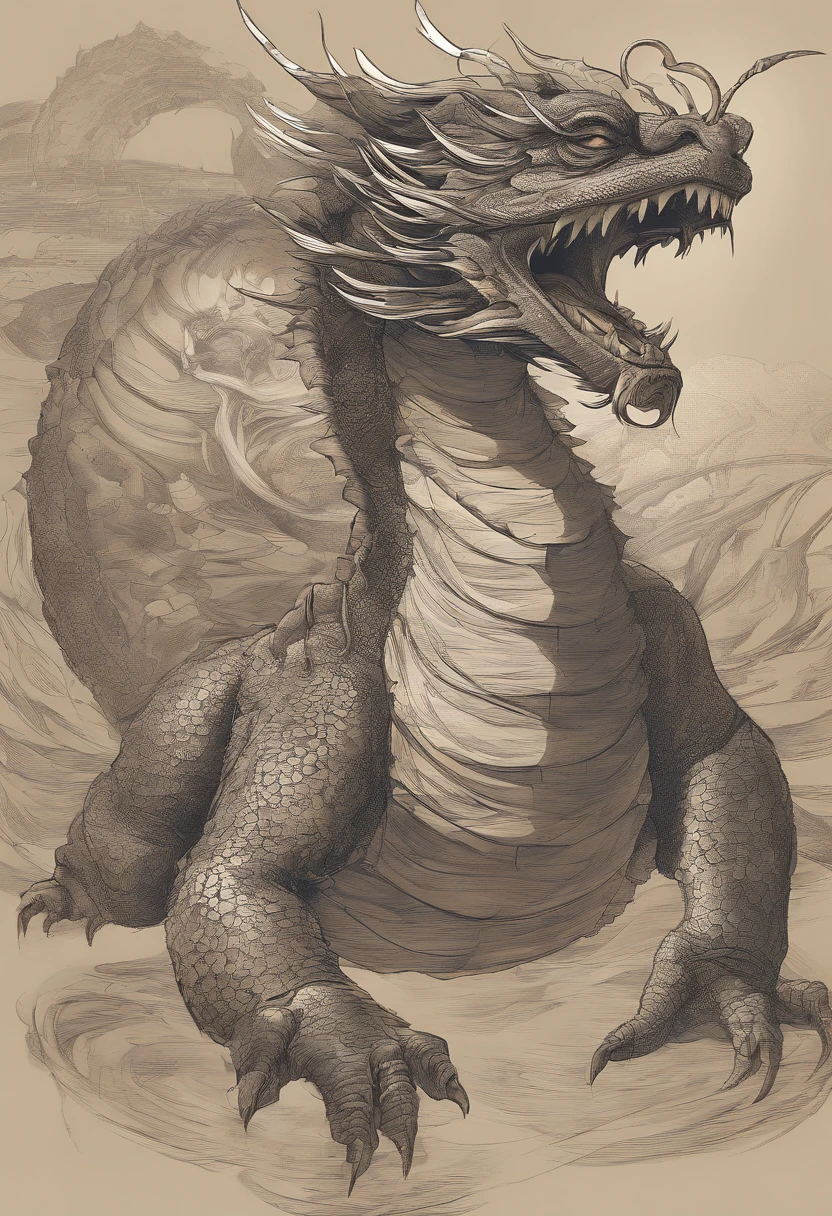 Dragon turtle,Huge, Heavy tortoiseshell shell,Chinese leader,The long tail of the snake,swell sea,China-style,oc rendered,super-fine,high qulity,A high resolution