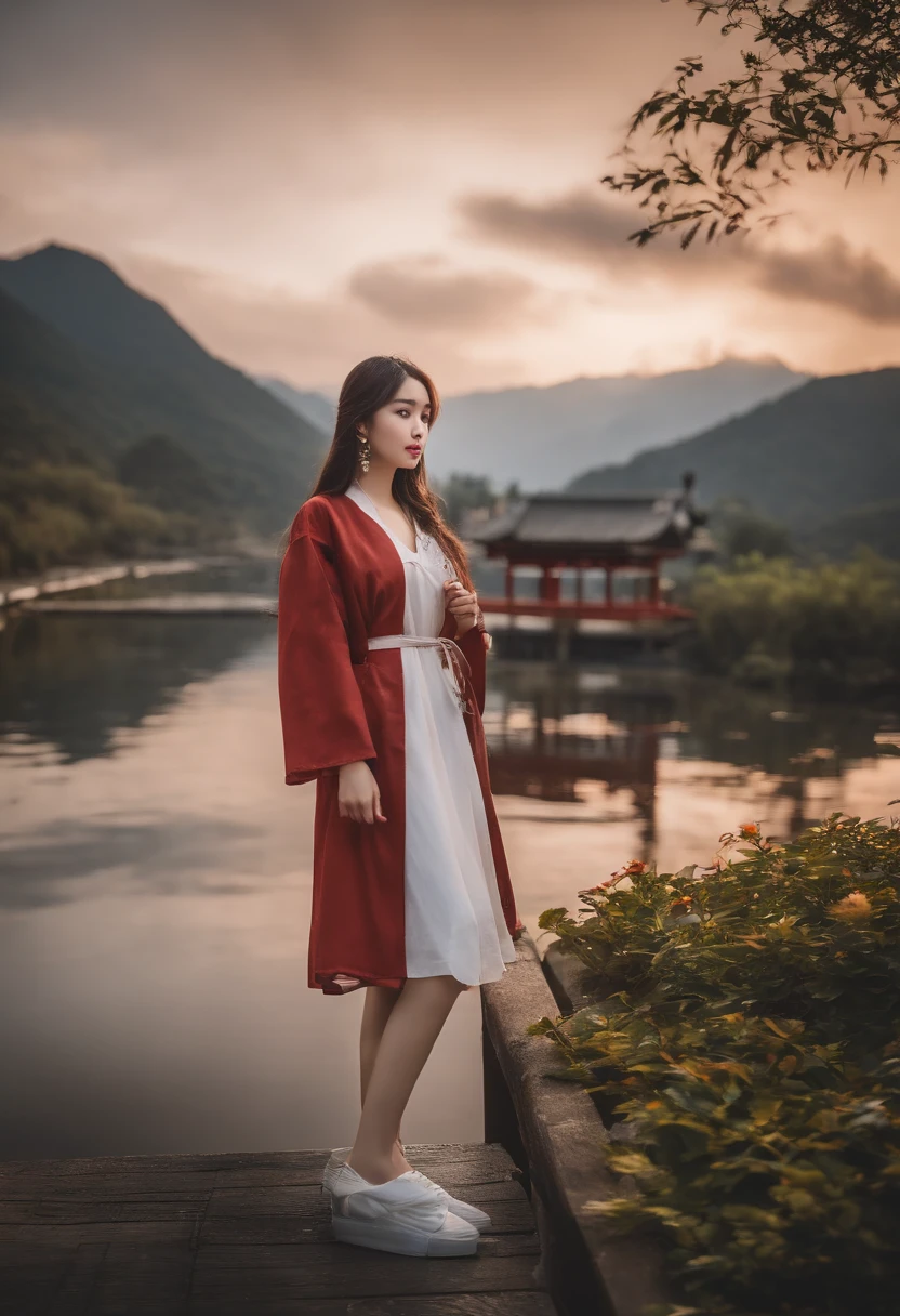 (8k、RAW Photography、top-quality、masterpiece:1.2)、ultra-detailliert、Hyper-Resolution、(realisitic、Real Photographics:1.37)、portlate、high resolution RAW color photos、professional photograpy、highly detailed and beautiful、ighly detailed、8k wallpaper、amazing detailed、Cute little girl s、famous Japan idol、cute little、Realistic body、very small breasts、Very small swimsuit、A-cup、petite white skin、glistning skin、slim body、zora々Right、cute face、lifelike face、Delicat eyes、 Saggy Eyes、耳环、far away、is standing、Dynamic Lighting、Hydrated body、A sexy、lots of water on skin、Standing in the distance、Crotch in water、Go out of business50Year's on、Bowling alley、ruins、Erosion on plants、Large amount of ivy、Red long coat、longshot、20age