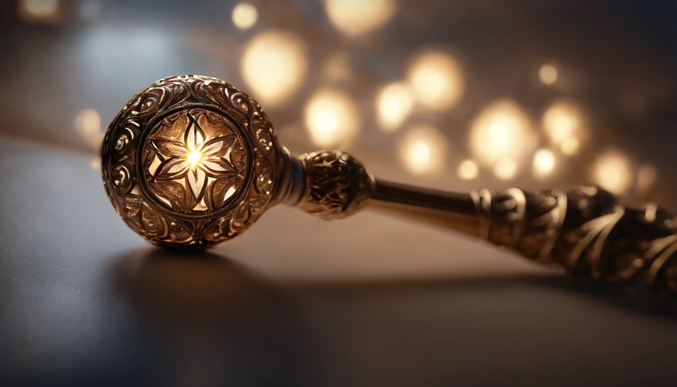 A light scepter with a magic light element, Beautifully designed，Decorated with ethereal motifs，It seems to emit a soft glow. emitting a soft, Steady light that illuminates the surrounding area. ultra - detailed, Detailed, Realistic