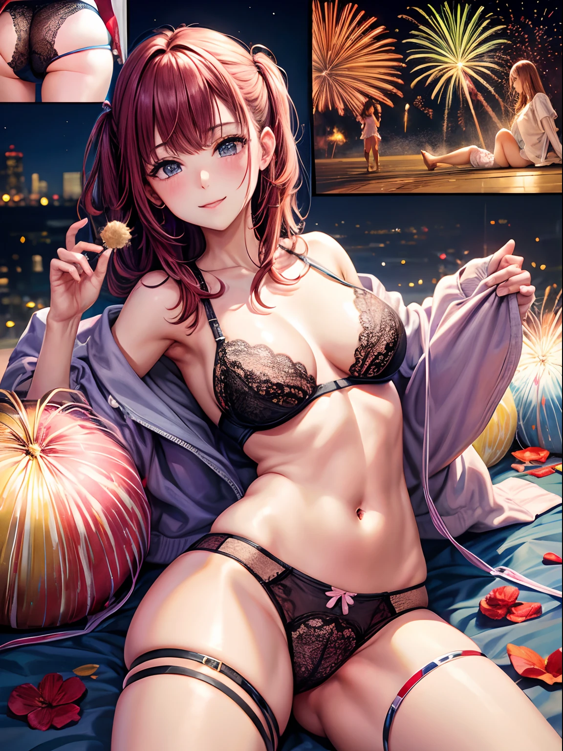 collage 1 adult female Coloring underwear Fireworks Festival laying on back