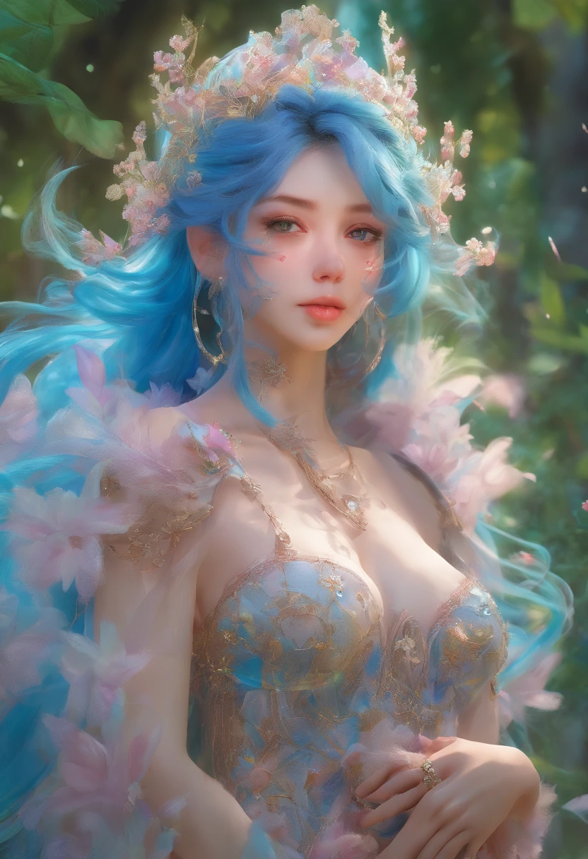 blue hair,hentail realism, shadowing,character sheets, reference sheet, Standing painting, 8K, Super detail, 1080p, Women's HD,Slim,femele, 16k, A high resolution, Best quality, High quality, Anatomically correct, Masterpiece, ccurate, hyper HD,As graceful as a swan,unreal-engine, Ghibli-like colors, anime big breast, Standing painting, angle of view,Yarn skirt,ssee-through