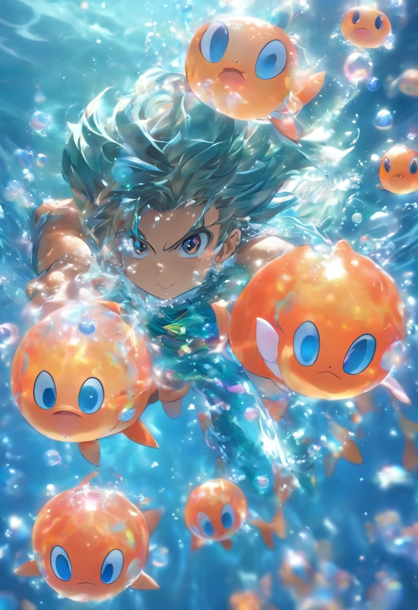 Drop sprites,A very small creature,Their bodies are light,It's like water droplets,And very smooth,It appears to have been carved from the purest crystal,Their skin is transparent,It has a light blue sheen,It is as if liquid light can be seen moving on the skin,Play with various bubbles and blisters in the water,It's easy to jump on the water,Under water, You can swim freely like a fish