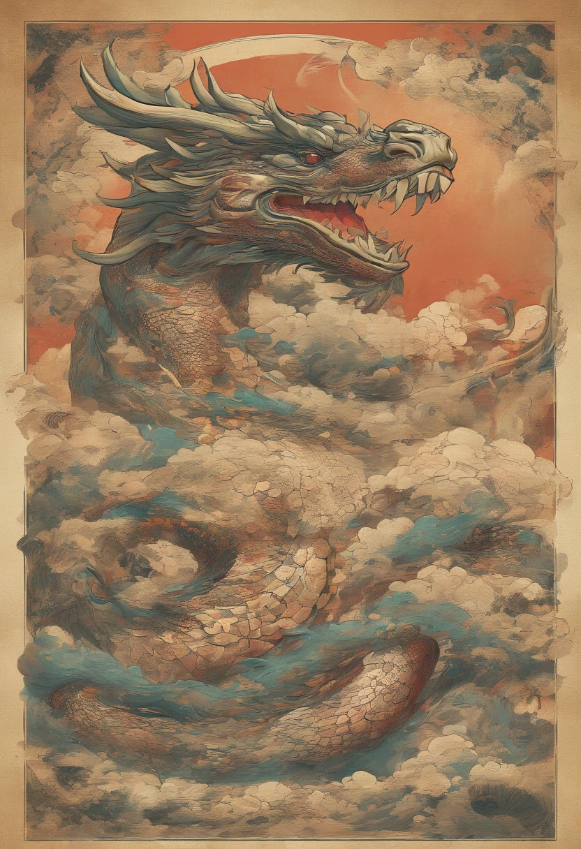 Dragon turtle,Huge, Heavy tortoiseshell shell,Chinese leader,The long tail of the snake,swell sea,China-style,oc rendered,super-fine,high qulity,A high resolution