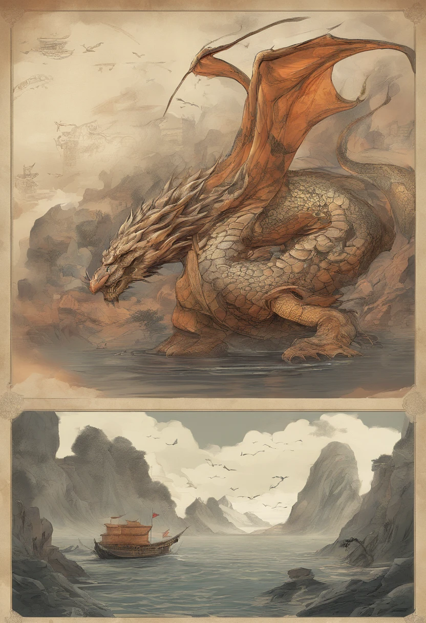 Dragon turtle,Huge, Heavy tortoiseshell shell,Chinese leader,The long tail of the snake,swell sea,China-style,oc rendered,super-fine,high qulity,A high resolution